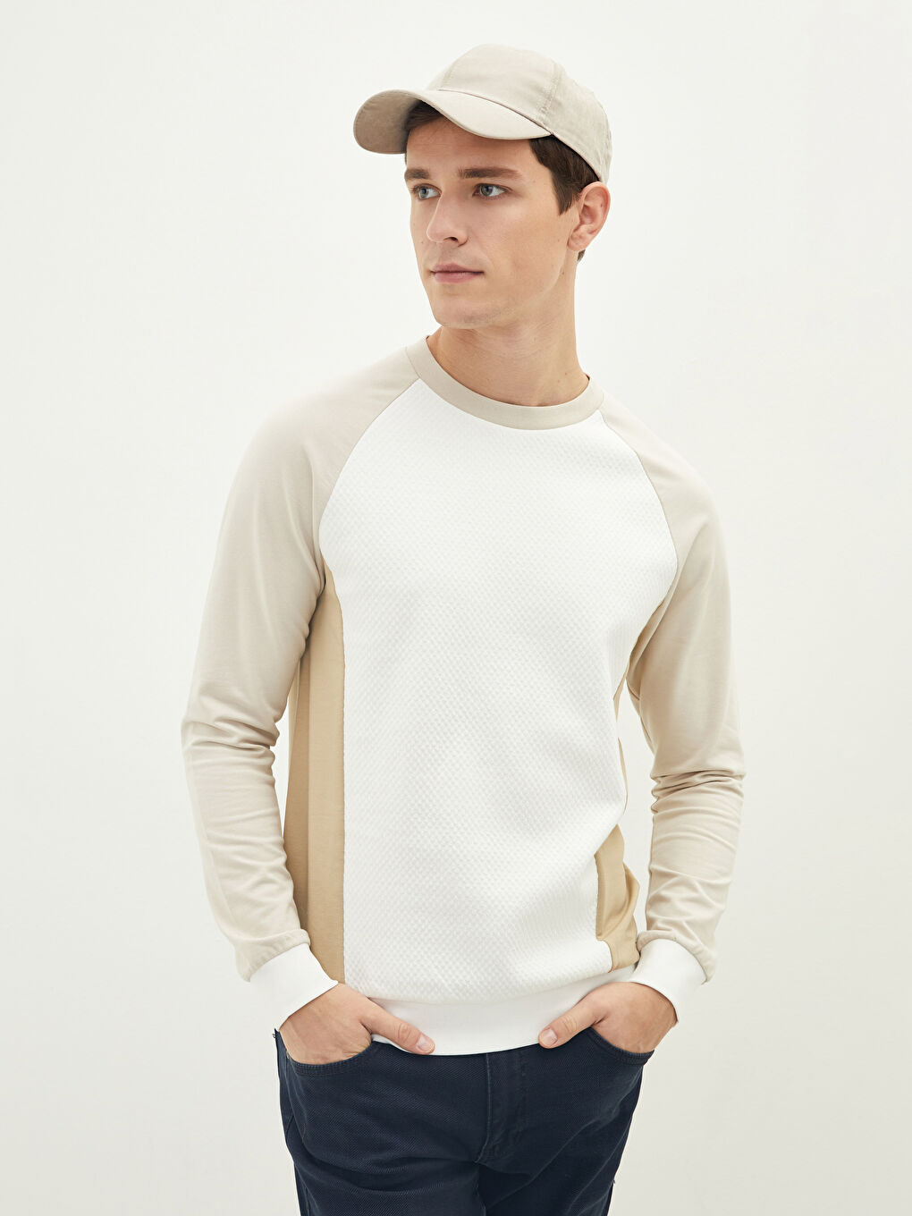 Crew Neck Long Sleeve Color Block Men's Sweatshirt-1
