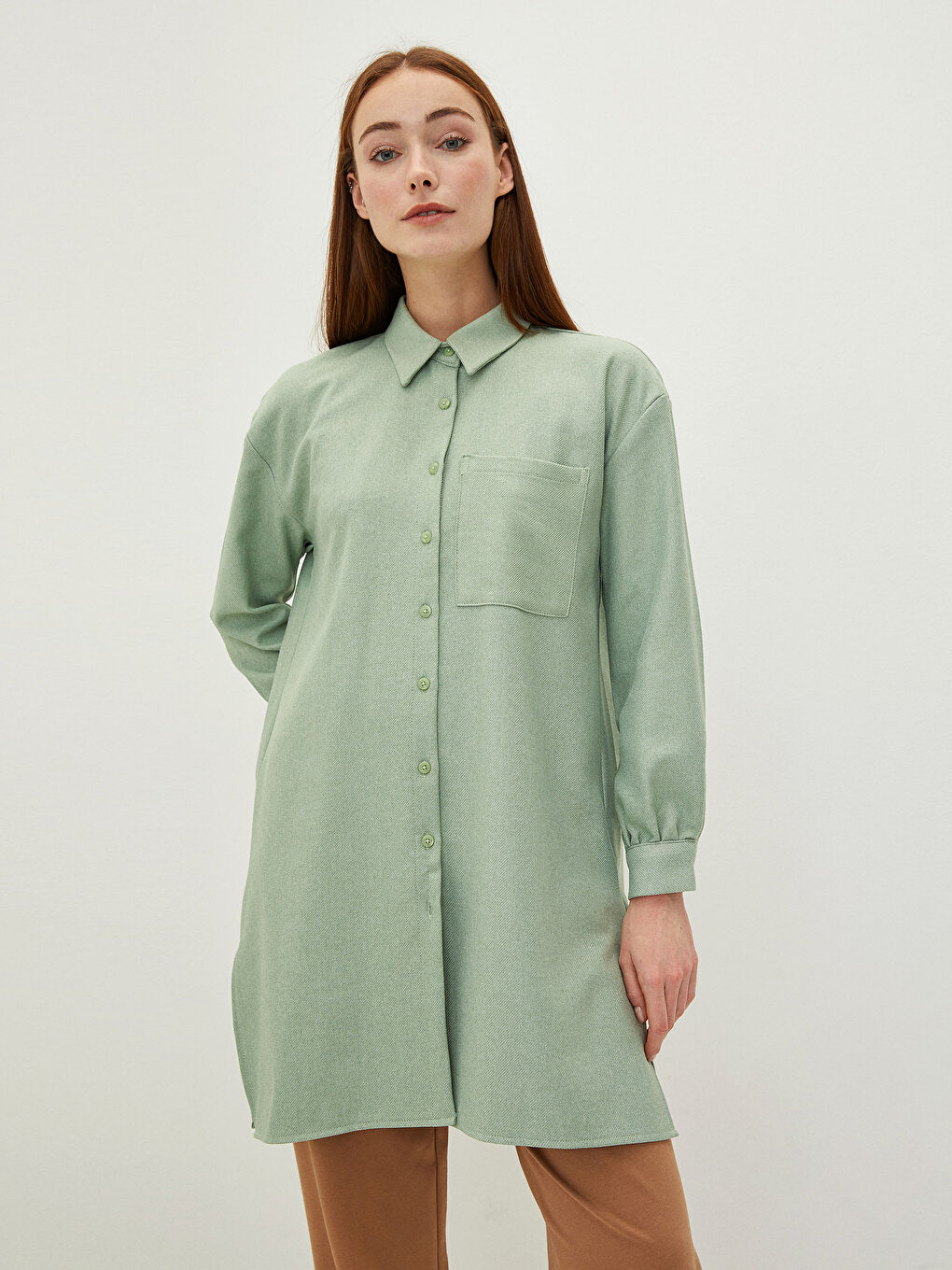 Plain Long Sleeve Women's Shirt Tunic-1