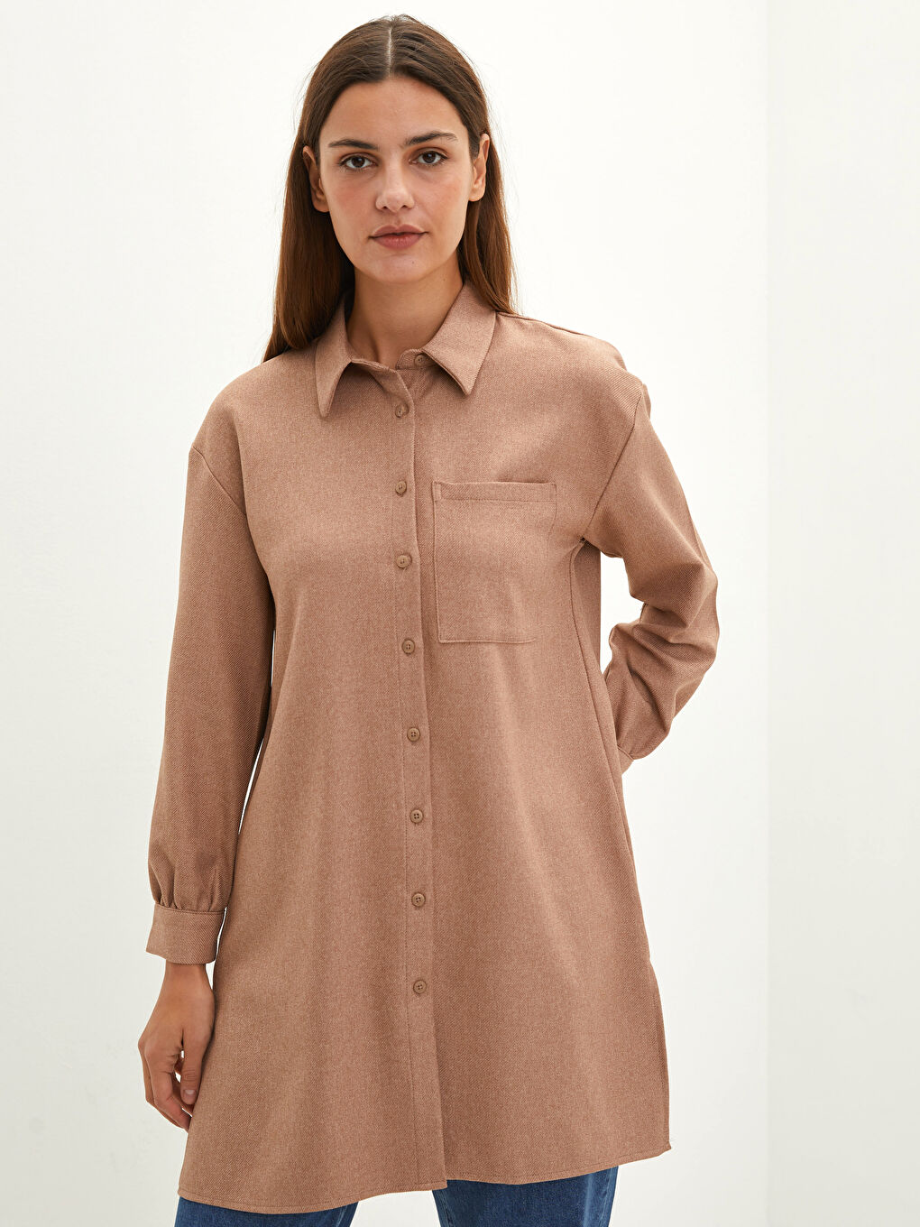 Plain Long Sleeve Women's Shirt Tunic-1