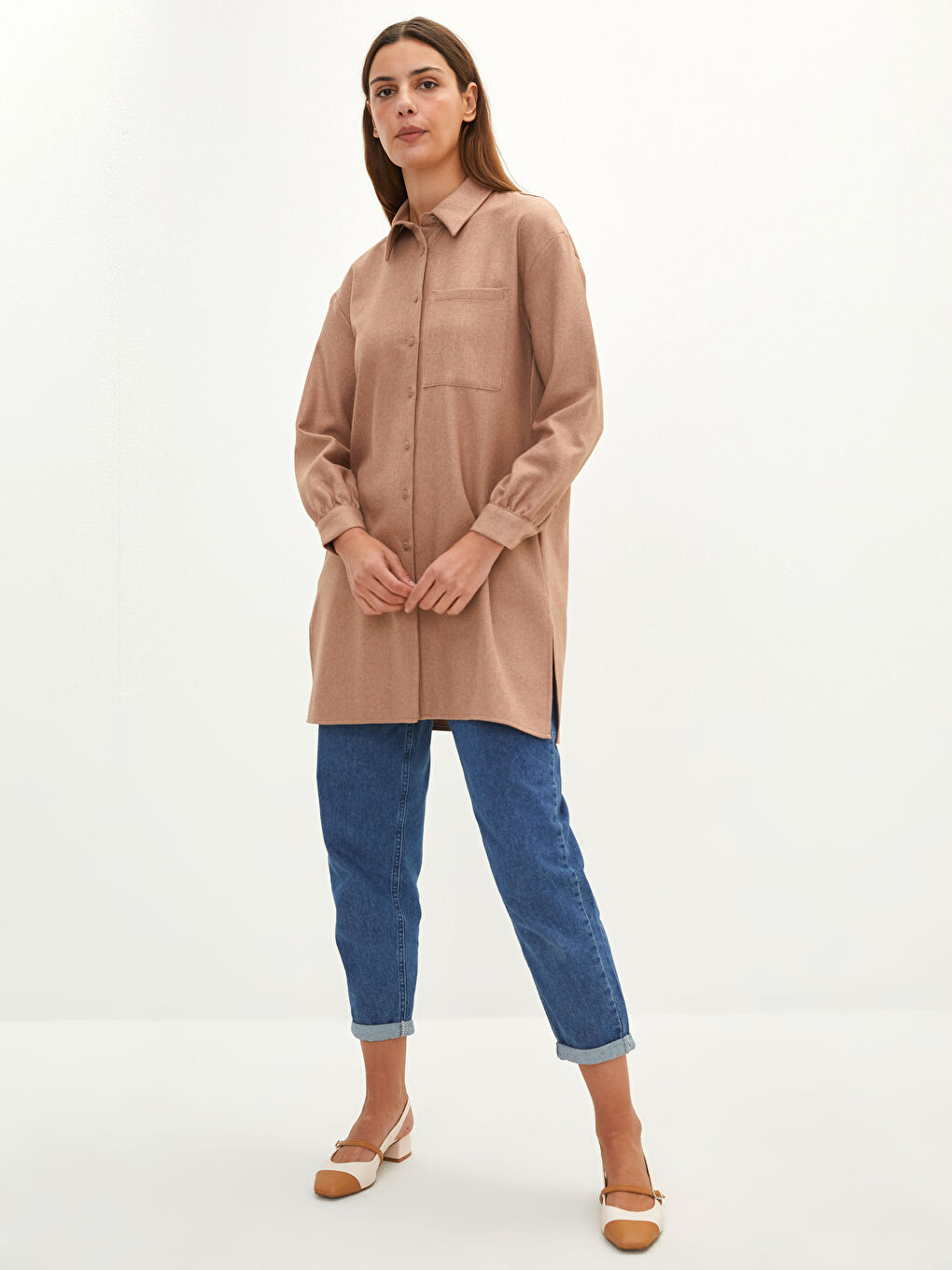 Plain Long Sleeve Women's Shirt Tunic-2