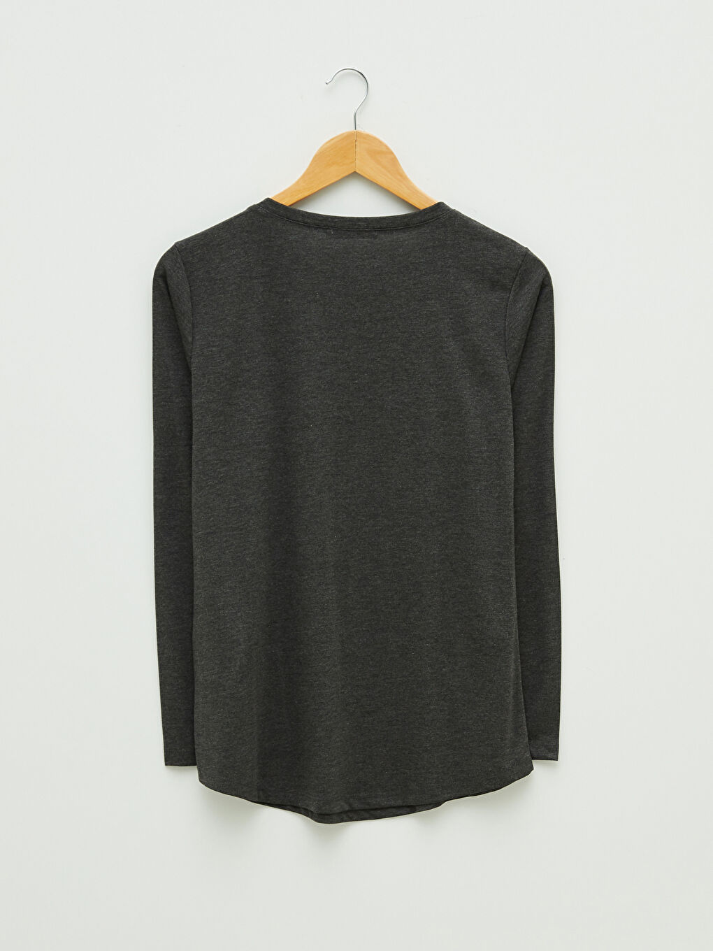 әйелдерге арналған ұзын жеңді принтті дөңгелек жағалы футболка-5