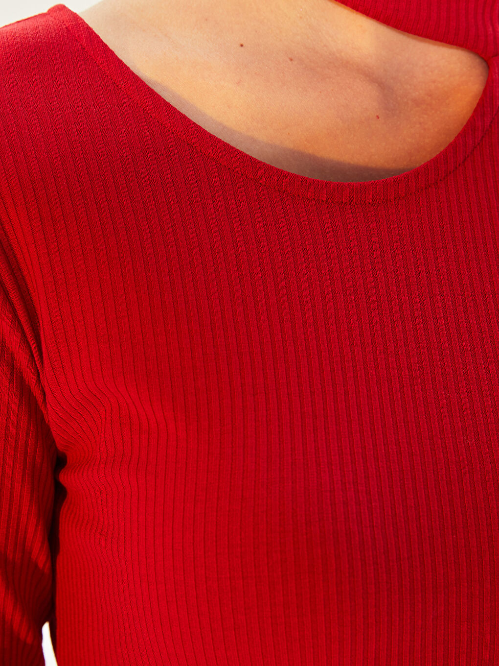 Standing Collar Window Detailed Long Sleeve Camisole Women's T-Shirt-3