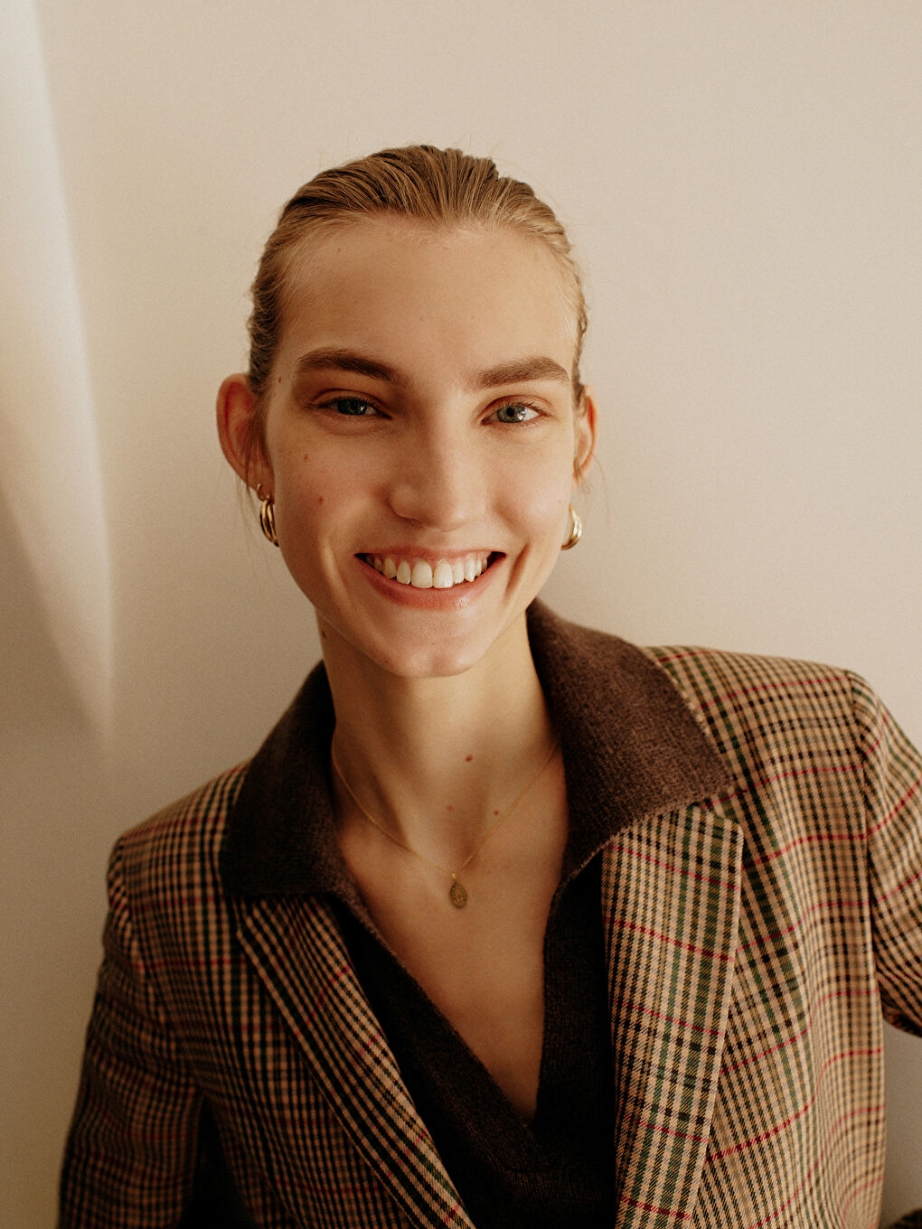 Kahverengi Polo Yaka Düz Uzun Kollu Kadın Yünlü Kaşmir Kazak