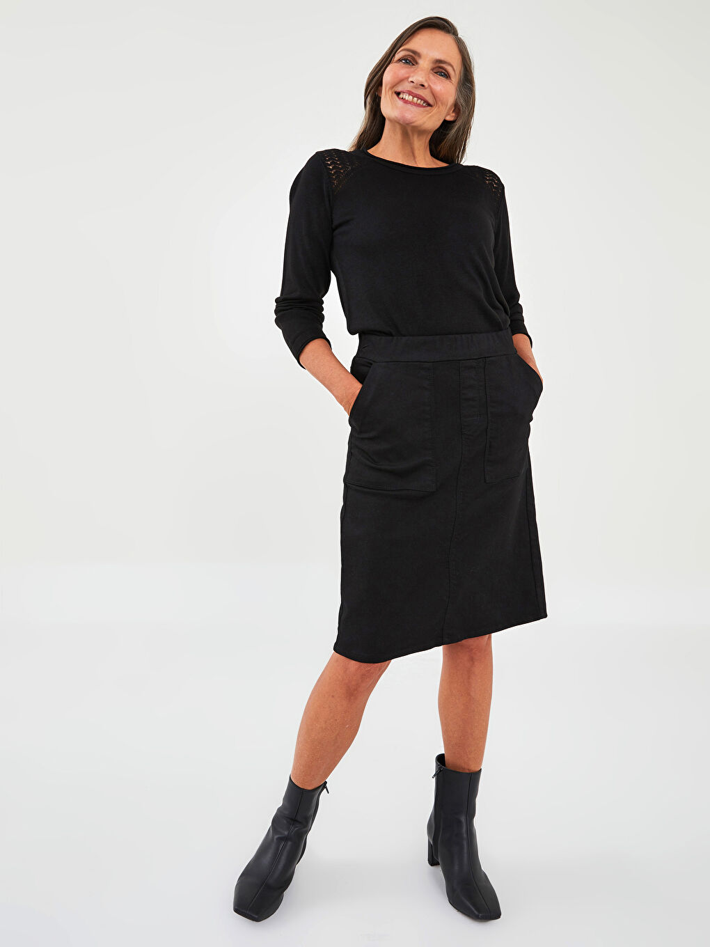 Siyah Bisiklet Yaka Ajurlu Uzun Kollu Kadın Triko Kazak-2