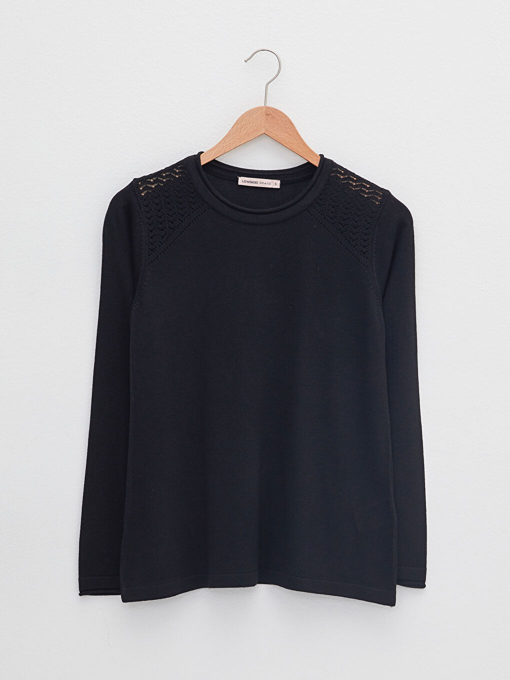 Siyah Bisiklet Yaka Ajurlu Uzun Kollu Kadın Triko Kazak-5