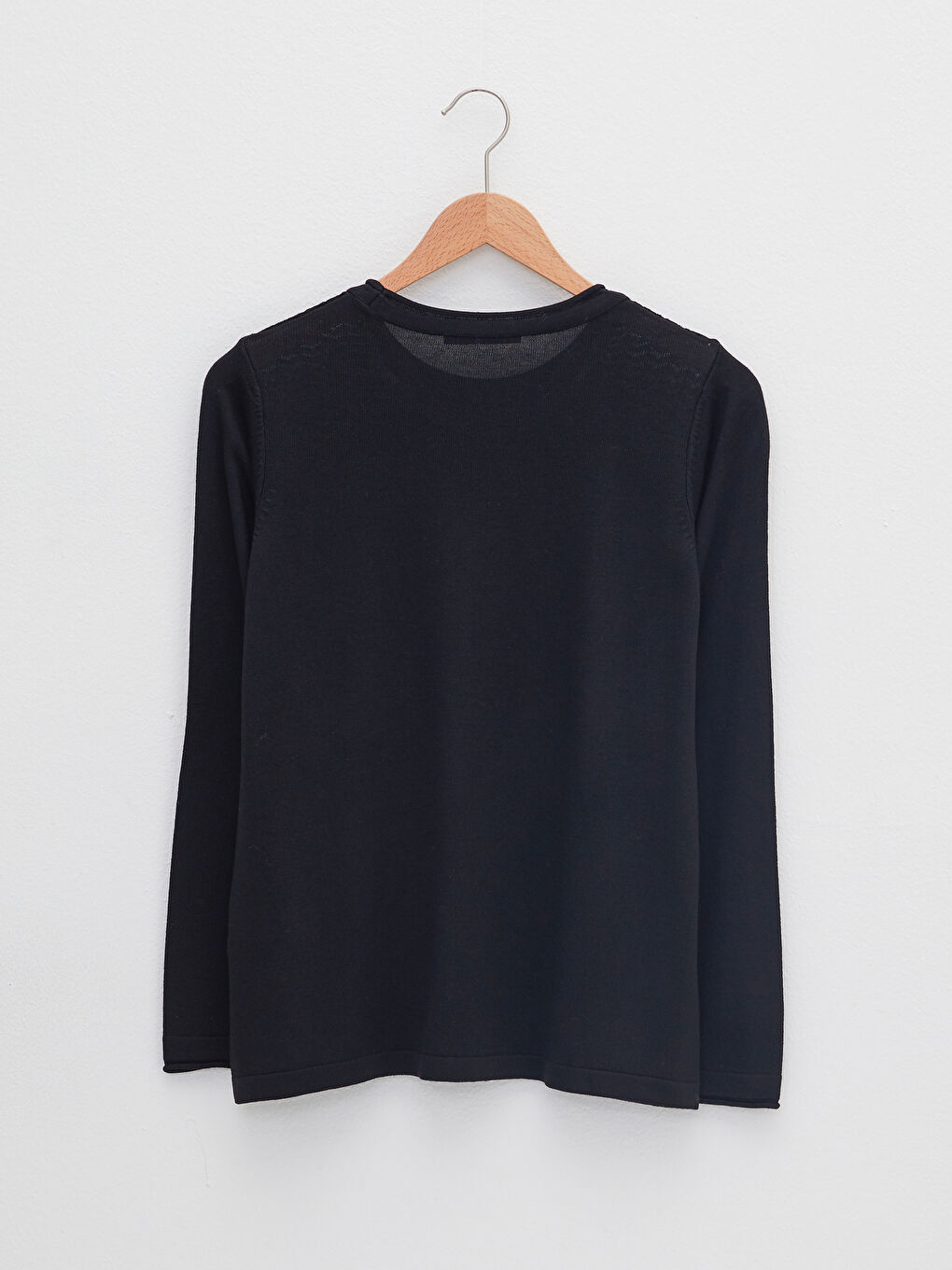 Siyah Bisiklet Yaka Ajurlu Uzun Kollu Kadın Triko Kazak-6