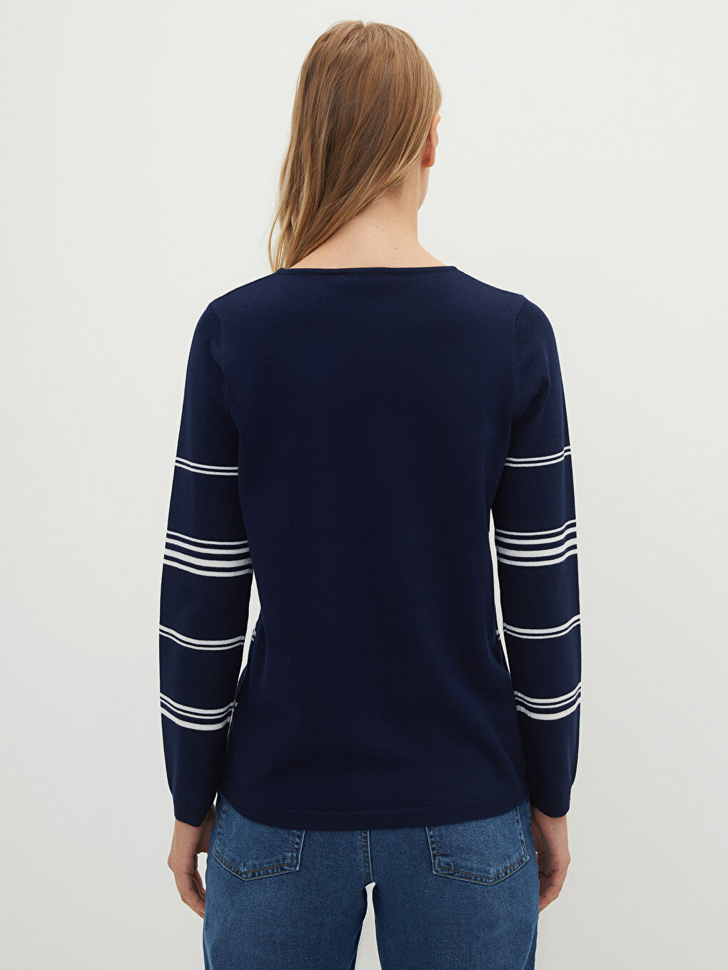 Crew Neck Striped Long Sleeve Women's Knitwear Sweater-4