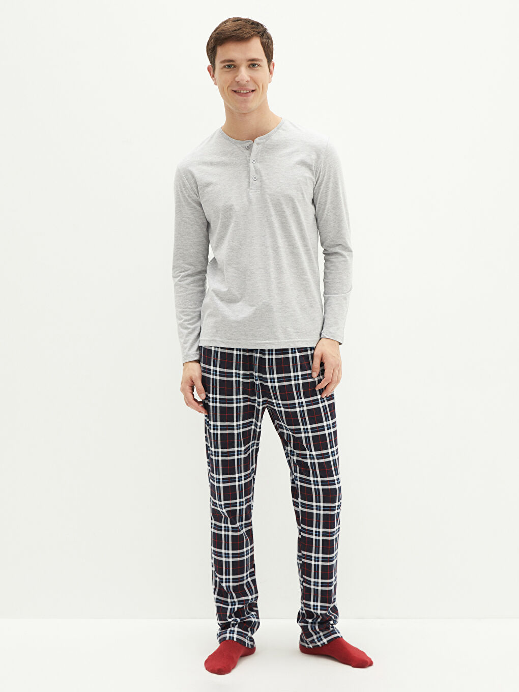 Kırmızı Standart Kalıp Ekose Erkek Pijama Takımı