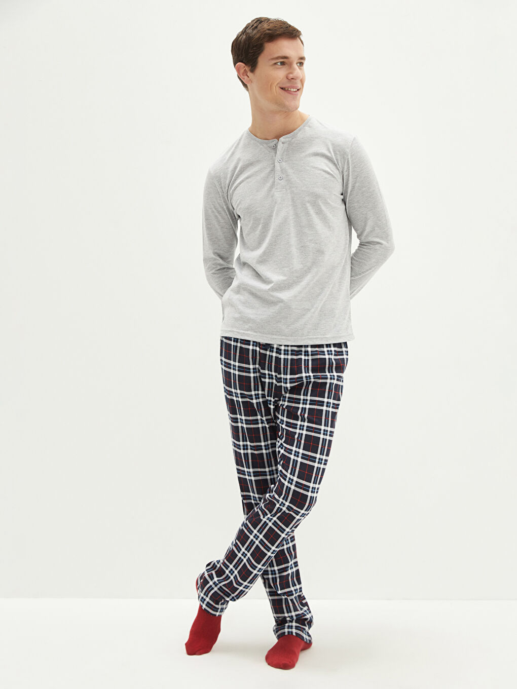 Kırmızı Standart Kalıp Ekose Erkek Pijama Takımı-1