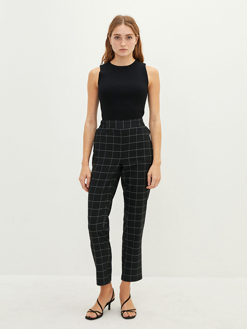 LC Waikiki Elastic Waist Comfortable Fit Checkered Pocket Detailed Women's Trousers -W1I911Z8-LKX
