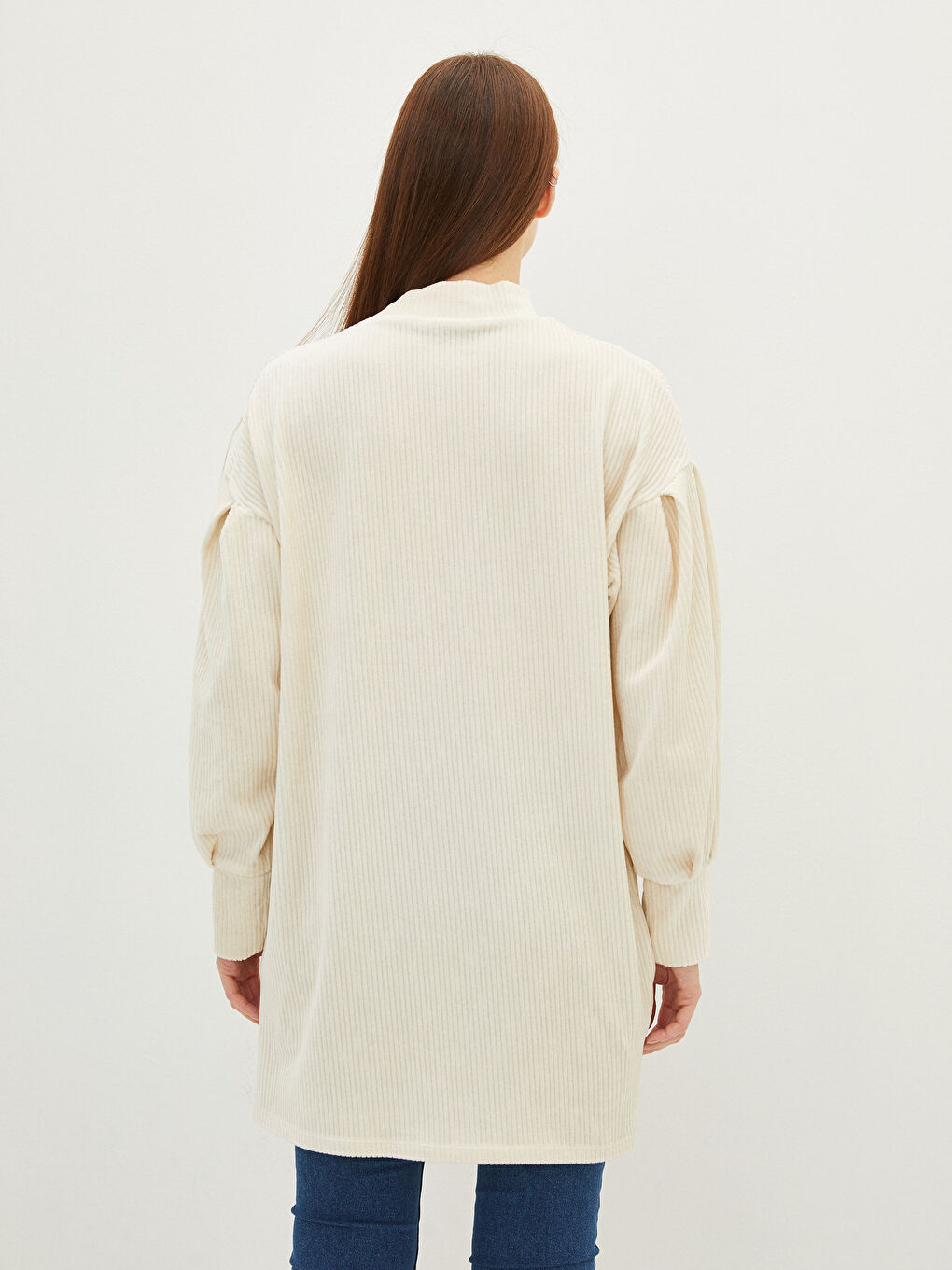 Stand Collar Straight Long Sleeve Velvet Women's Tunic-4