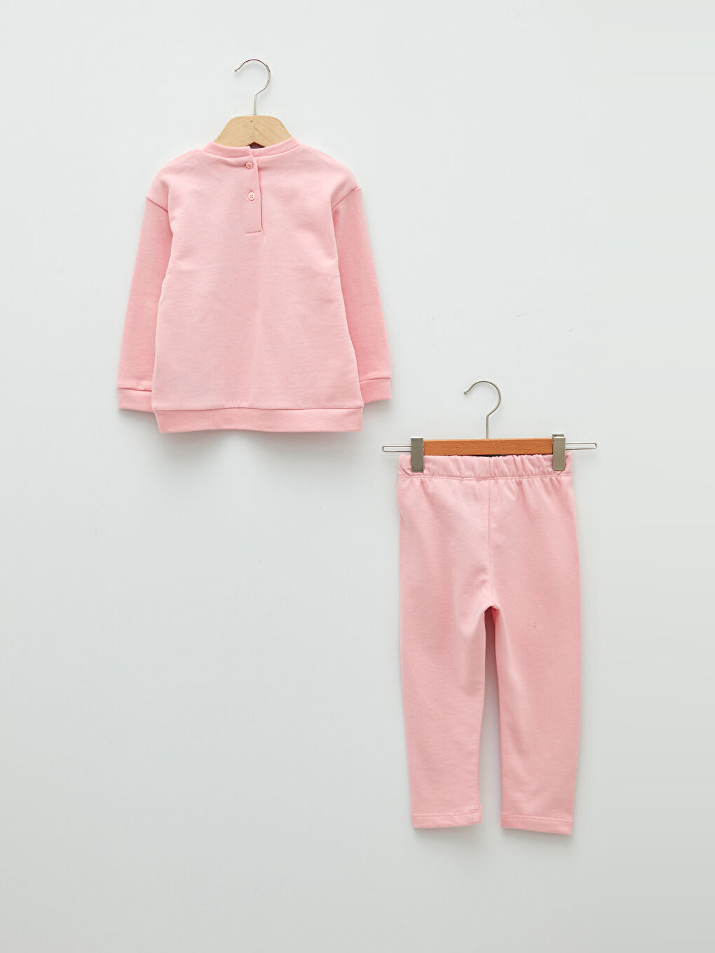 Pembe Bisiklet Yaka Uzun Kollu Kız Bebek Sweatshirt ve Pantolon 2'li Takım-1