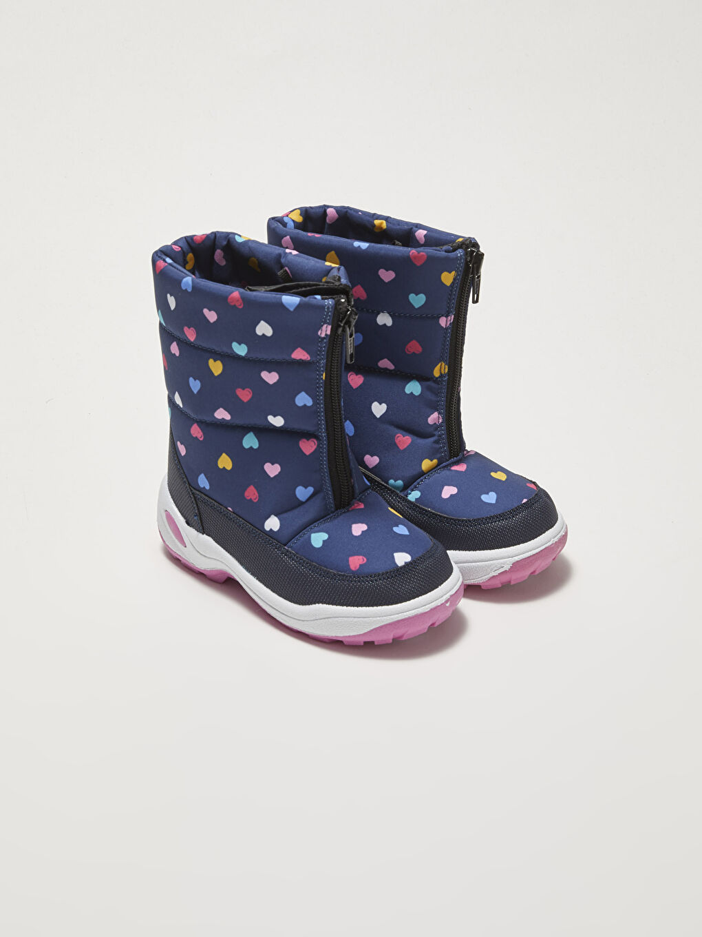 Lacivert Baskılı Fermuarlı Kalın Taban Kız Bebek Kar Botu