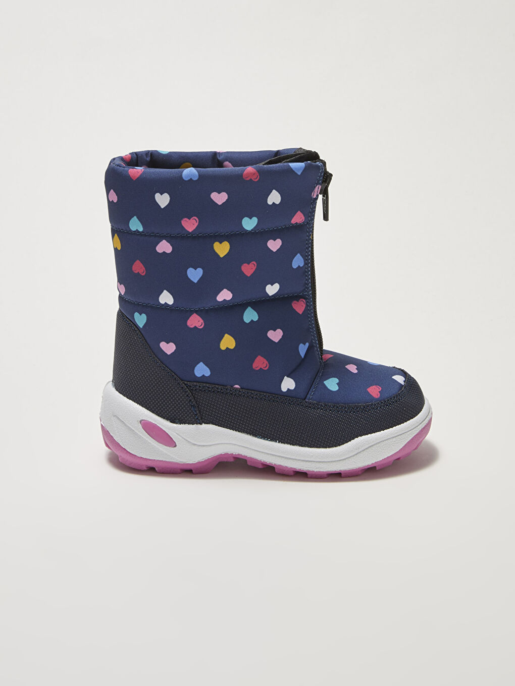 Lacivert Baskılı Fermuarlı Kalın Taban Kız Bebek Kar Botu-1