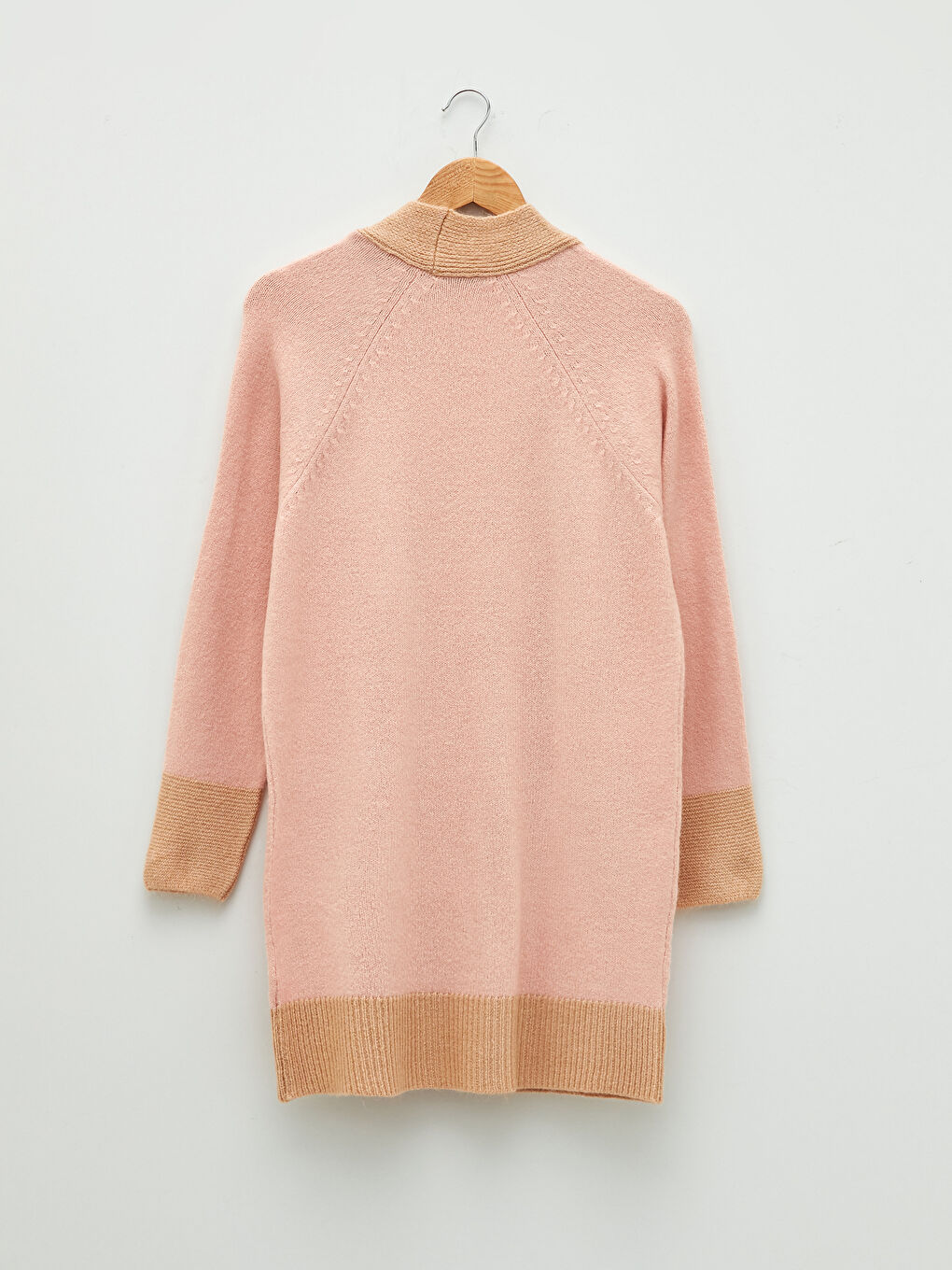 Pembe Şal Yaka Renk Bloklu Uzun Kollu Kadın Triko Hırka-6