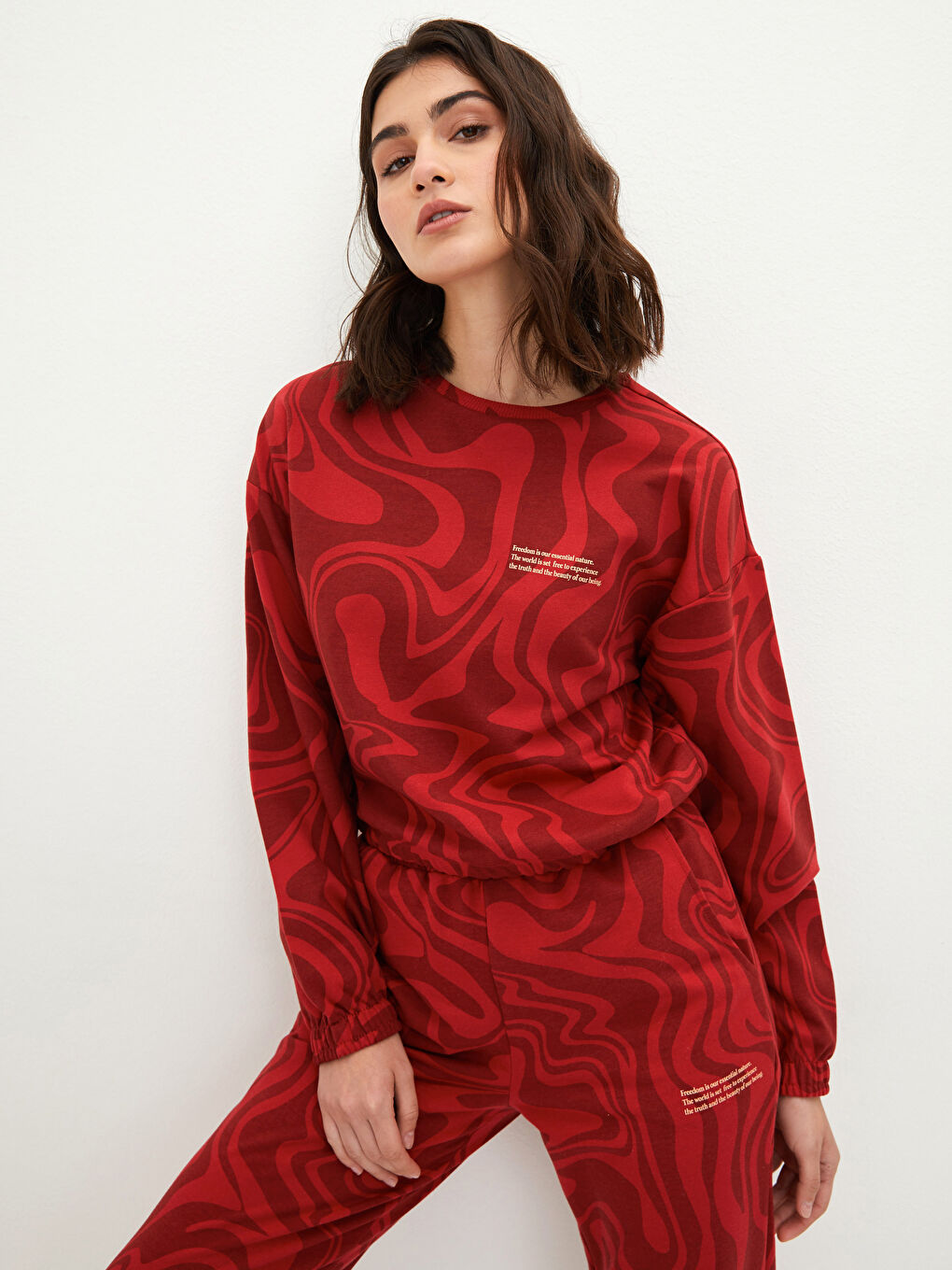 Hanorac pentru Femei cu Mânecă Lungă, Guler Rotund, Imprimat cu Slogan-1