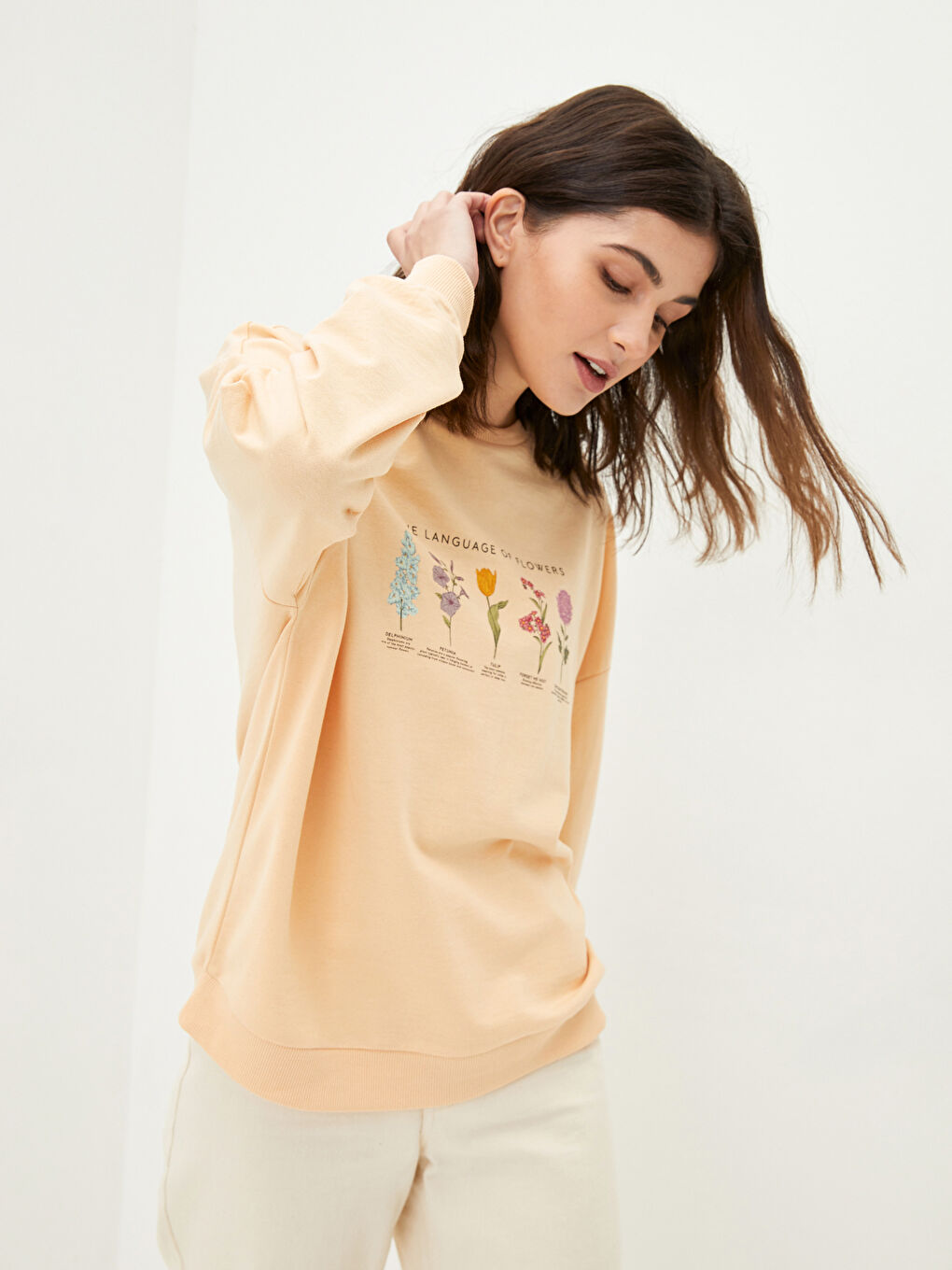 Hanorac cu Guler Rotund Imprimat cu Mânecă Lungă pentru Femei-1