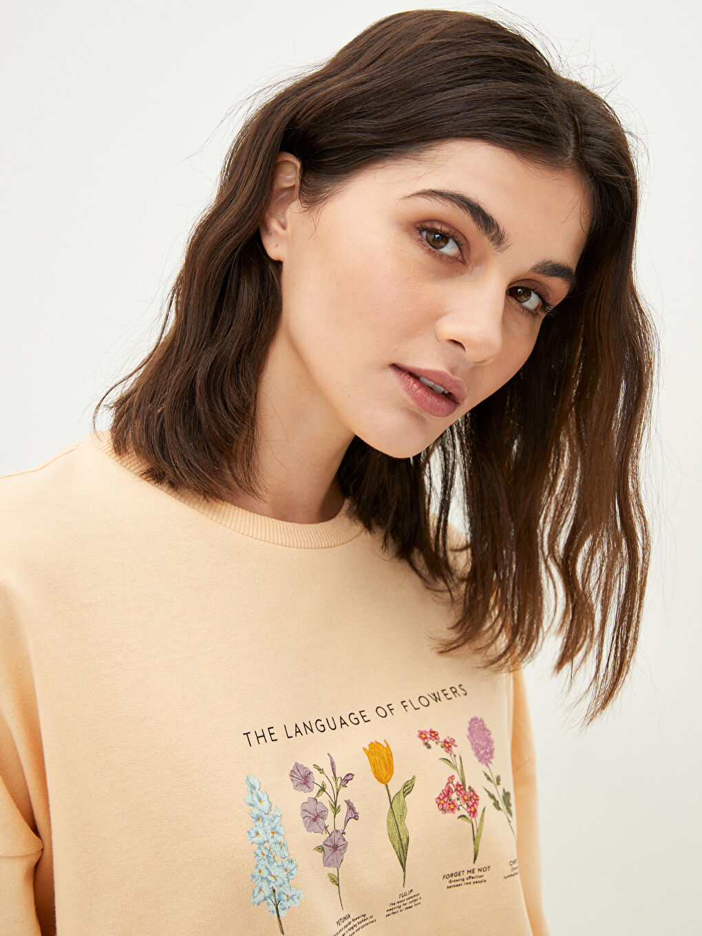 Hanorac cu Guler Rotund Imprimat cu Mânecă Lungă pentru Femei-2