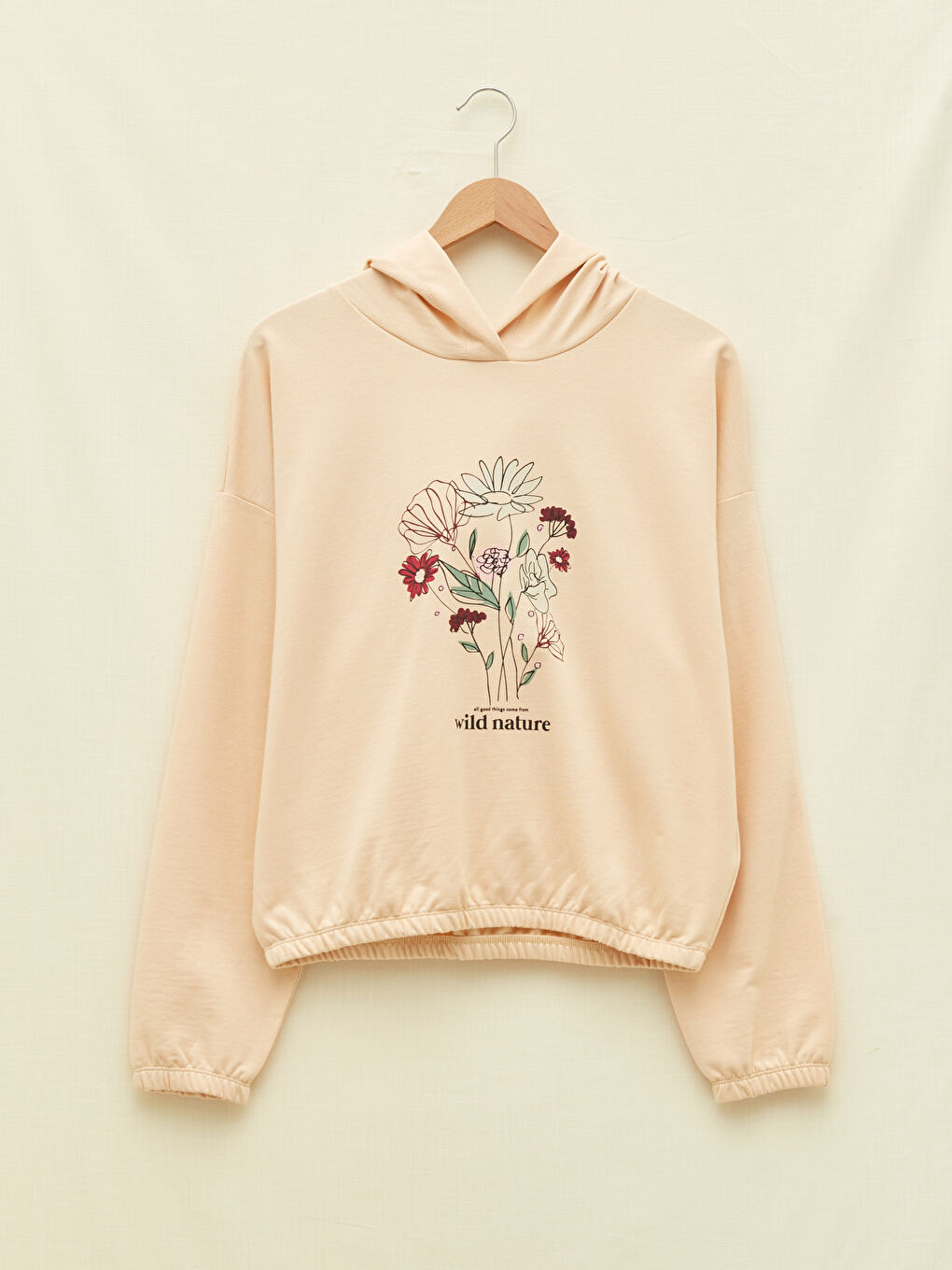 LCW Vision Bej Kapüşonlu Baskılı Uzun Kollu Kadın Sweatshirt - 5