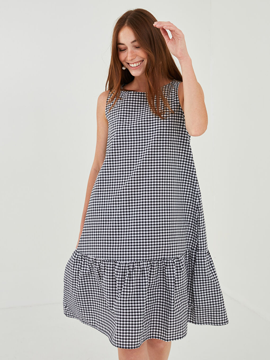 جل بێ قۆڵ یەخە خڕ چاپکراو فۆرم پۆپلین بۆ ژنان-2