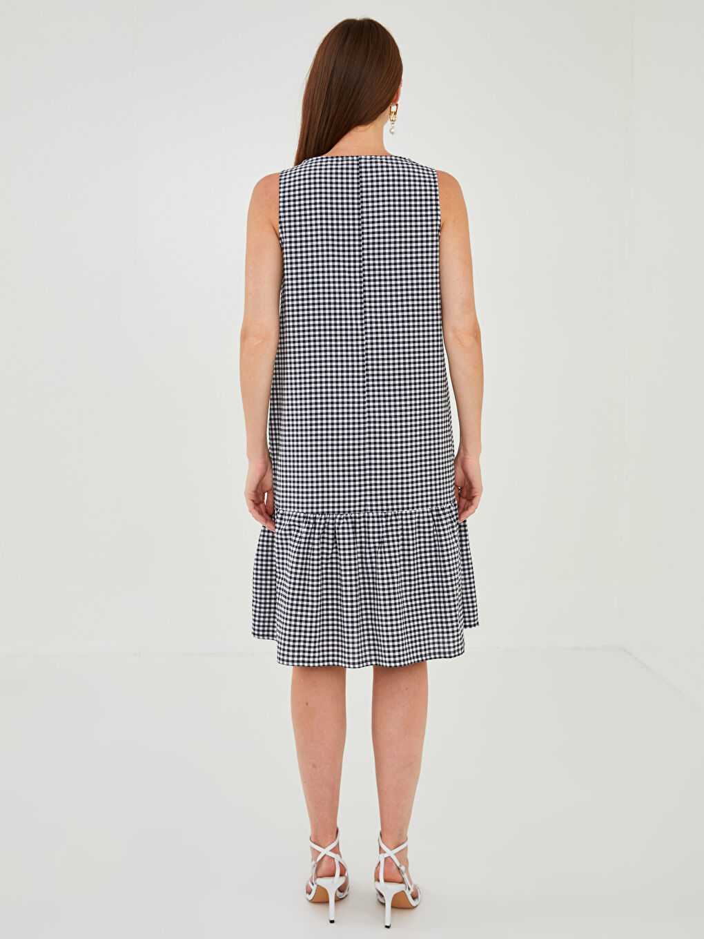 جل بێ قۆڵ یەخە خڕ چاپکراو فۆرم پۆپلین بۆ ژنان-4