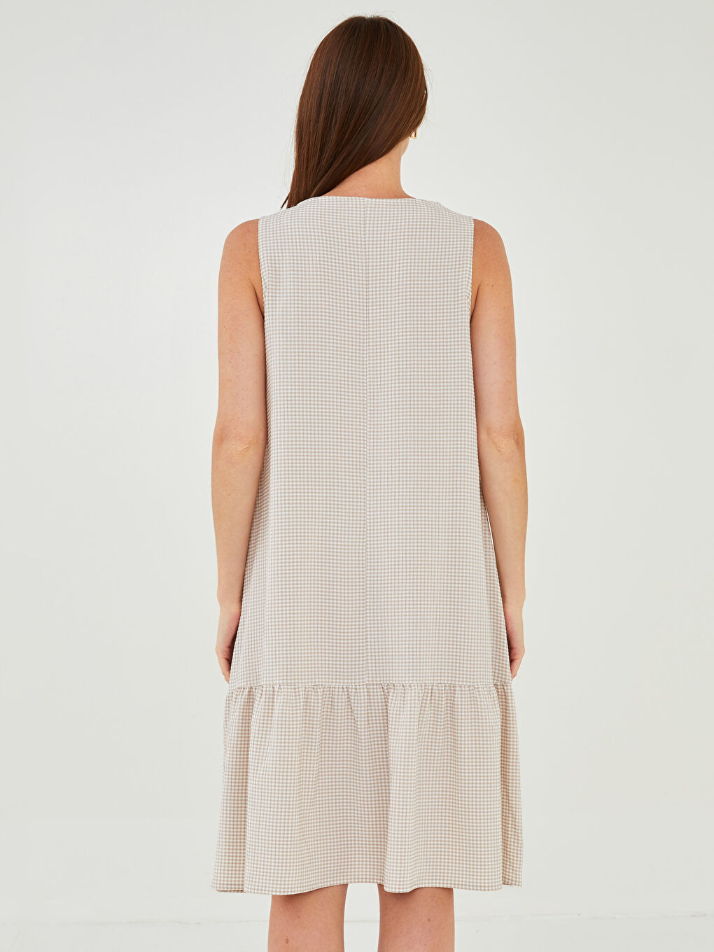 Crew Neck Plaid Sleeveless A-Line Poplin Women's Dress-4