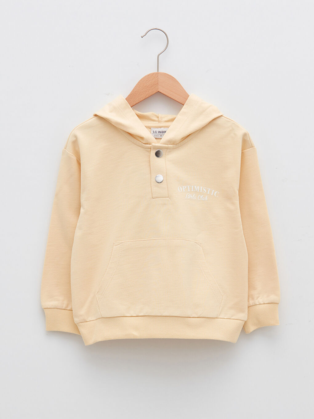 Bej Kapüşonlu Baskılı Uzun Kollu Kız Çocuk Sweatshirt