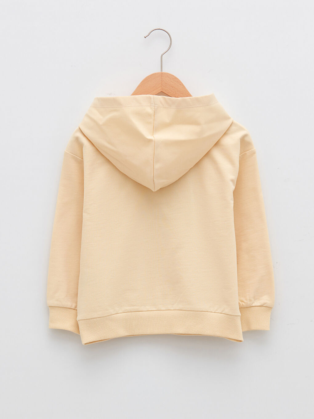 Bej Kapüşonlu Baskılı Uzun Kollu Kız Çocuk Sweatshirt-1