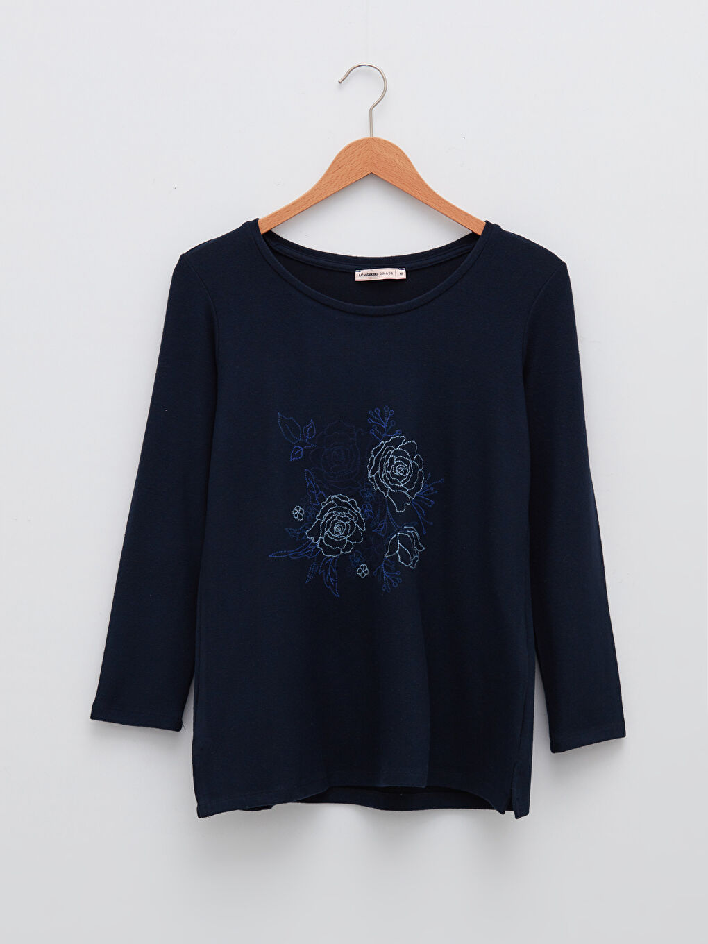 Crew Neck Embroidered Long Sleeve Women's T-Shirt-5