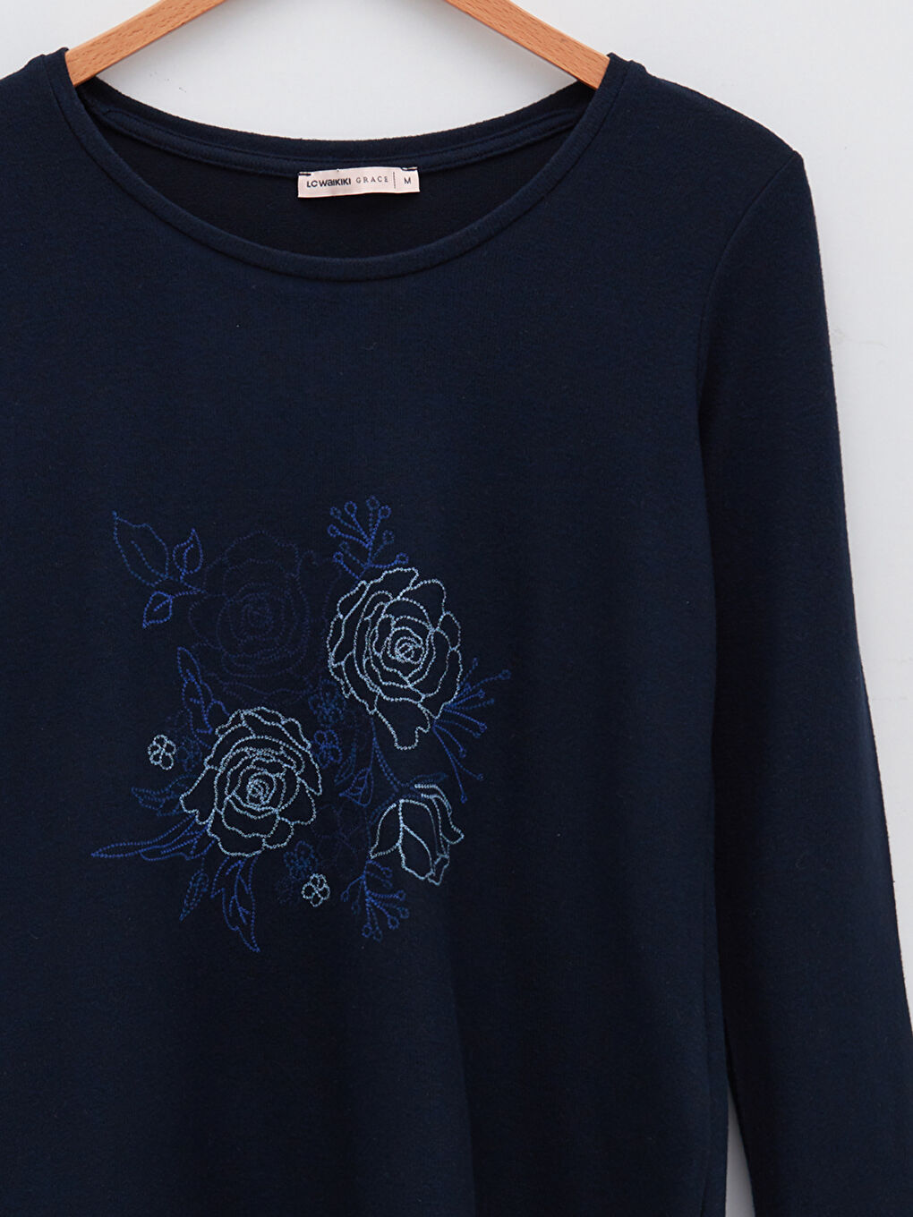 Crew Neck Embroidered Long Sleeve Women's T-Shirt-7