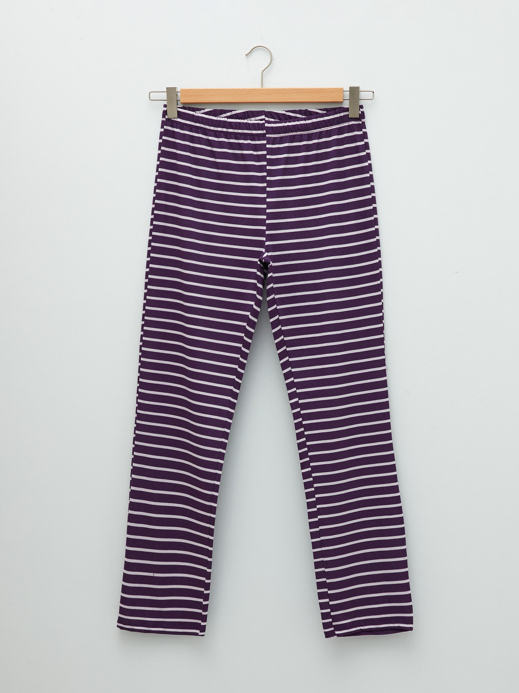 Mor Gömlek Yaka Çizgili Uzun Kollu Pamuklu Kadın Pijama Takımı-8