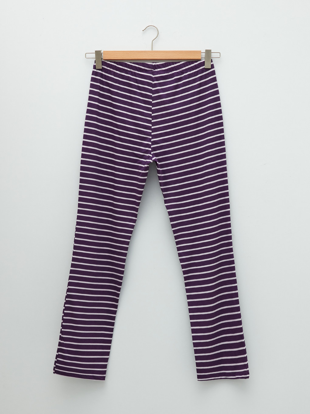 Mor Gömlek Yaka Çizgili Uzun Kollu Pamuklu Kadın Pijama Takımı-9
