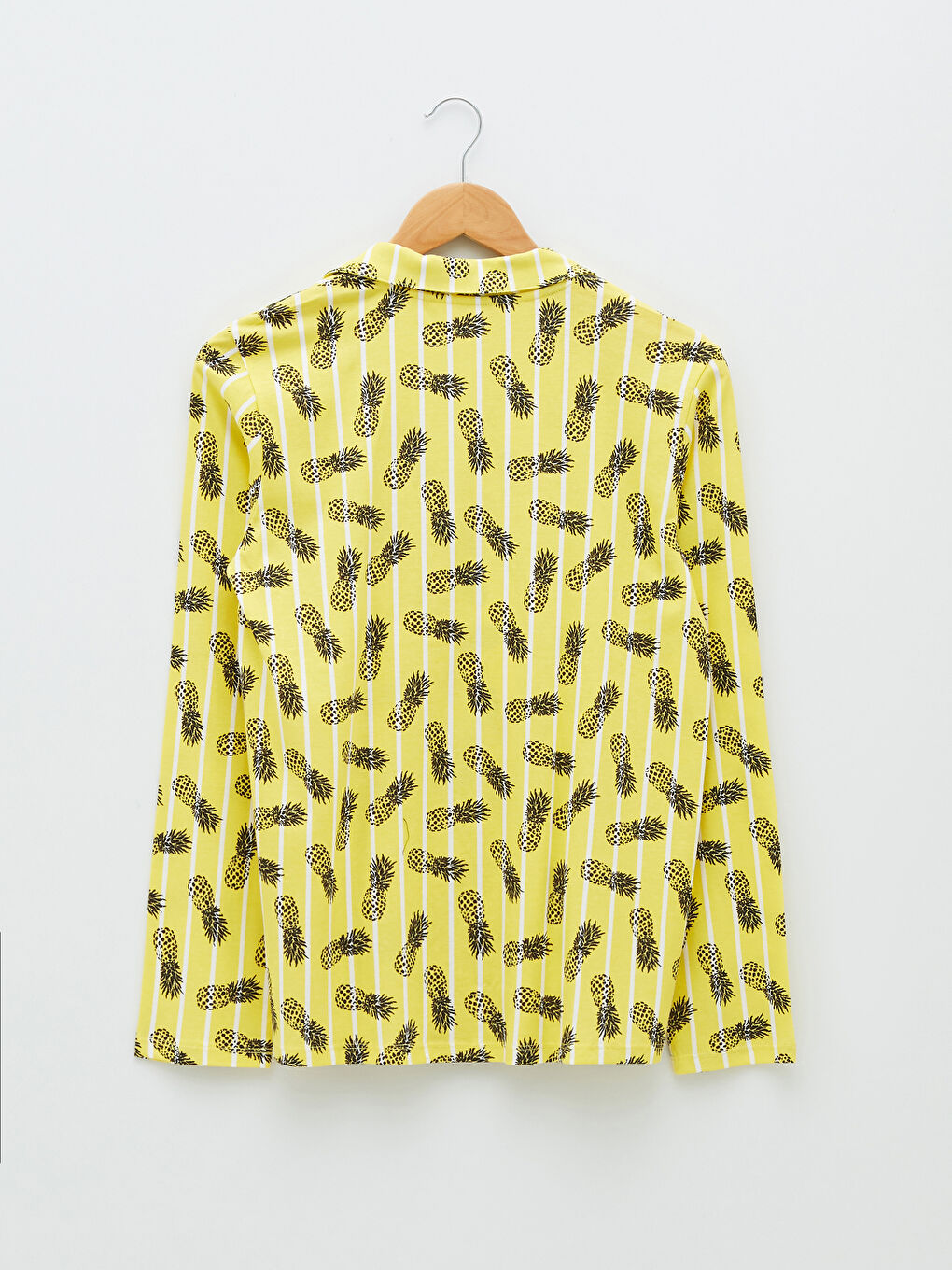 Sarı Gömlek Yaka Desenli Uzun Kollu Pamuklu Kadın Pijama Takımı-7