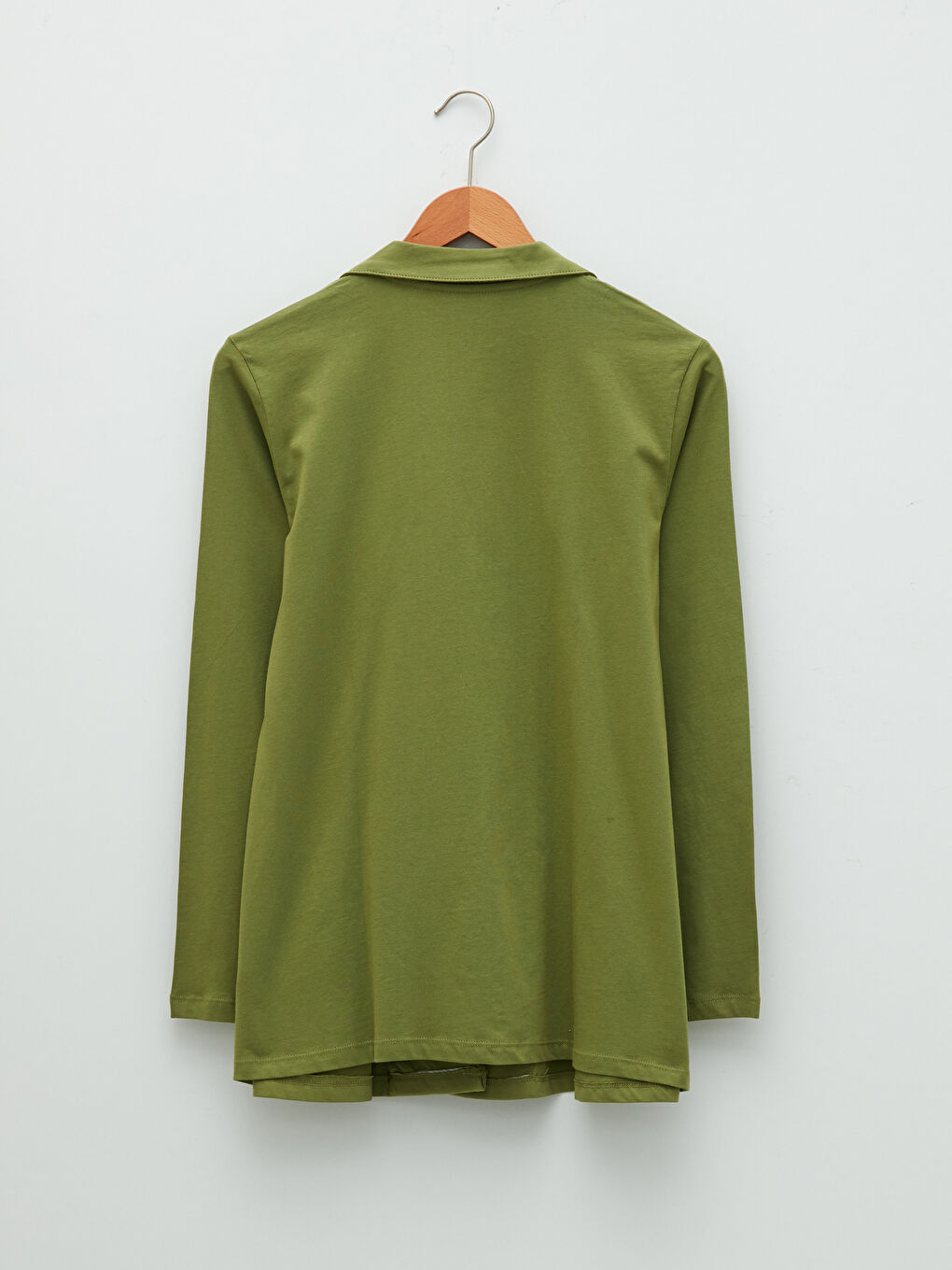 Haki Gömlek Yaka Düz Uzun Kollu Pamuklu Hamile Pijama Takımı-6