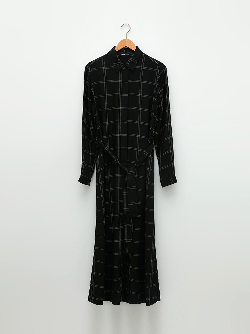 Front Button Closure Plaid Long Sleeve Viscose Women Shirt Shirt Dress-8