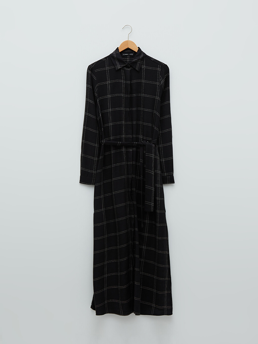 Front Button Closure Plaid Long Sleeve Viscose Women Shirt Shirt Dress-7