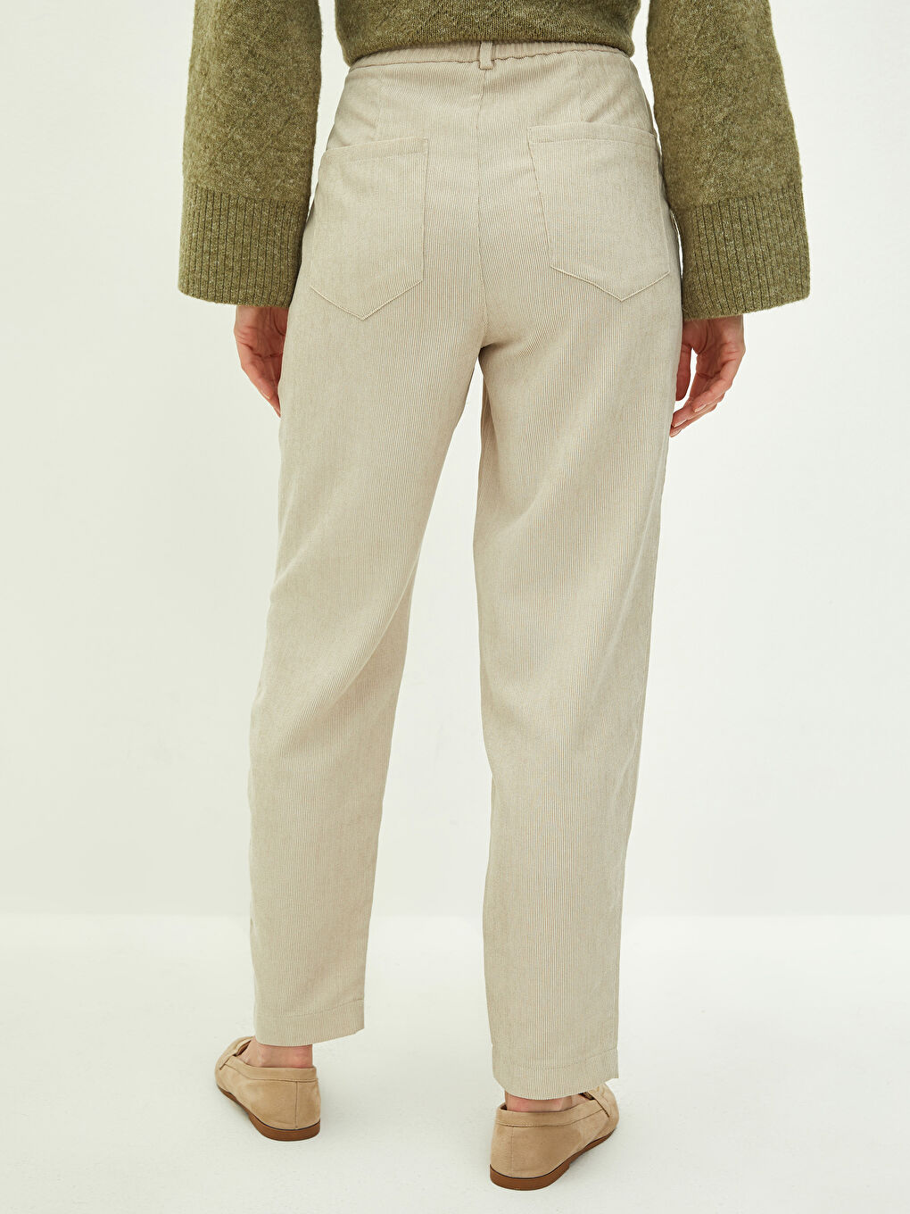 High Waist Standard Fit Corduroy Women's Trousers-4