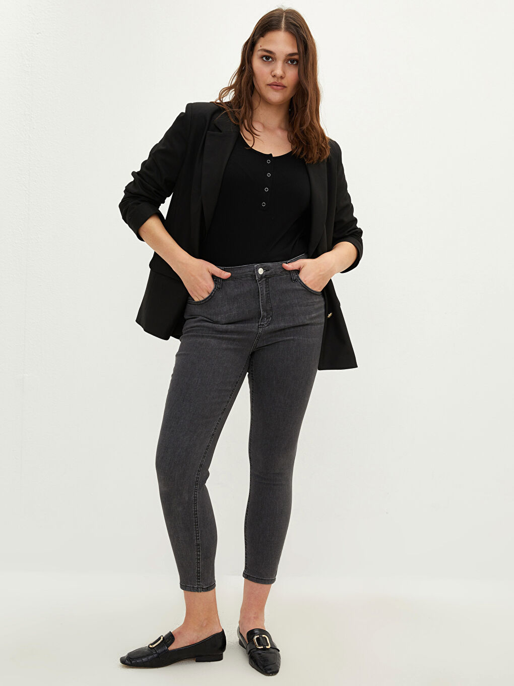 Gri Büyük Beden Mercury Skinny Fit Cep Detaylı Kadın Rodeo Jean Pantolon