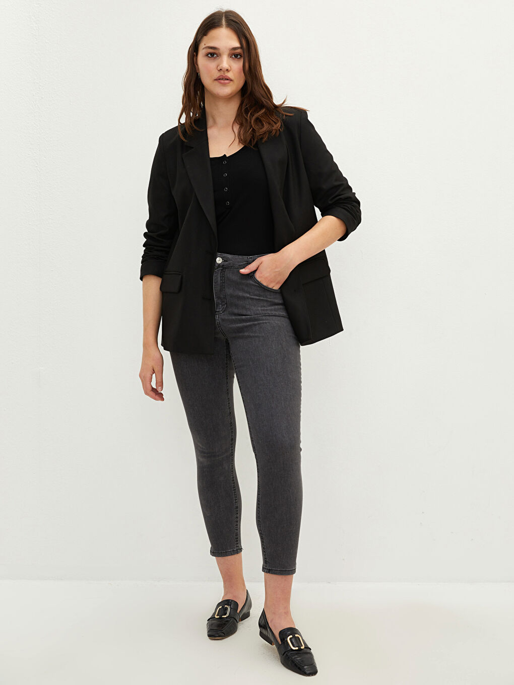 Gri Büyük Beden Mercury Skinny Fit Cep Detaylı Kadın Rodeo Jean Pantolon-1