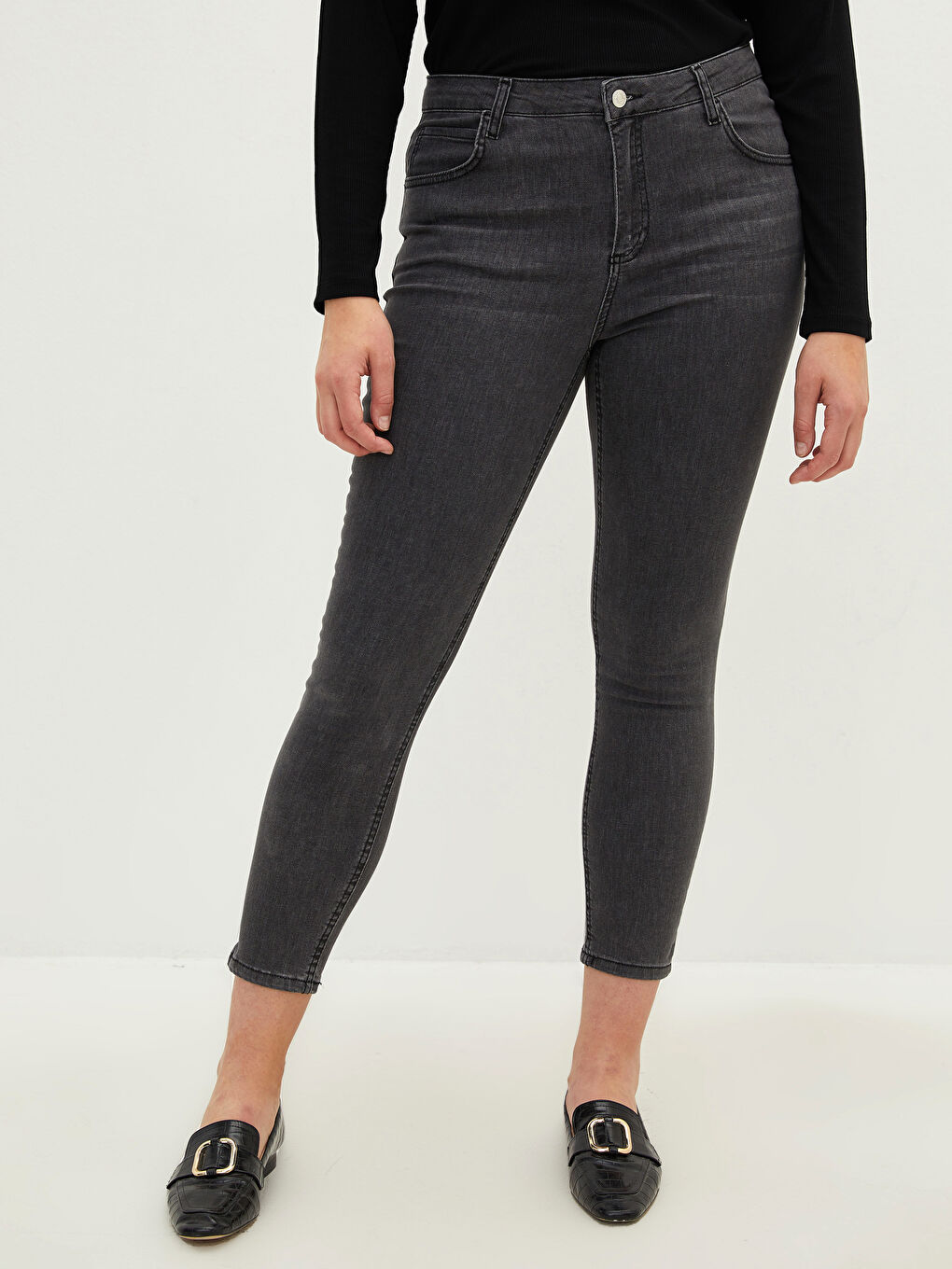 Gri Büyük Beden Mercury Skinny Fit Cep Detaylı Kadın Rodeo Jean Pantolon-3