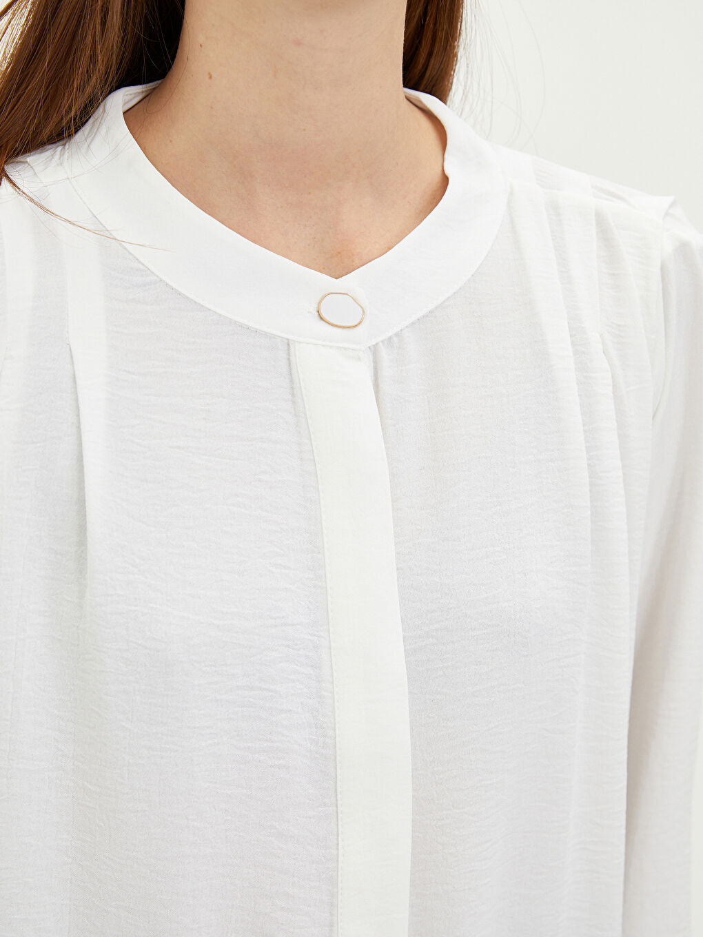 Ekru Bisiklet Yaka Düz Uzun Kollu Kadın Tunik-2