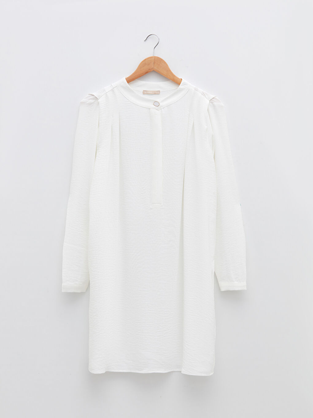 Ekru Bisiklet Yaka Düz Uzun Kollu Kadın Tunik-4