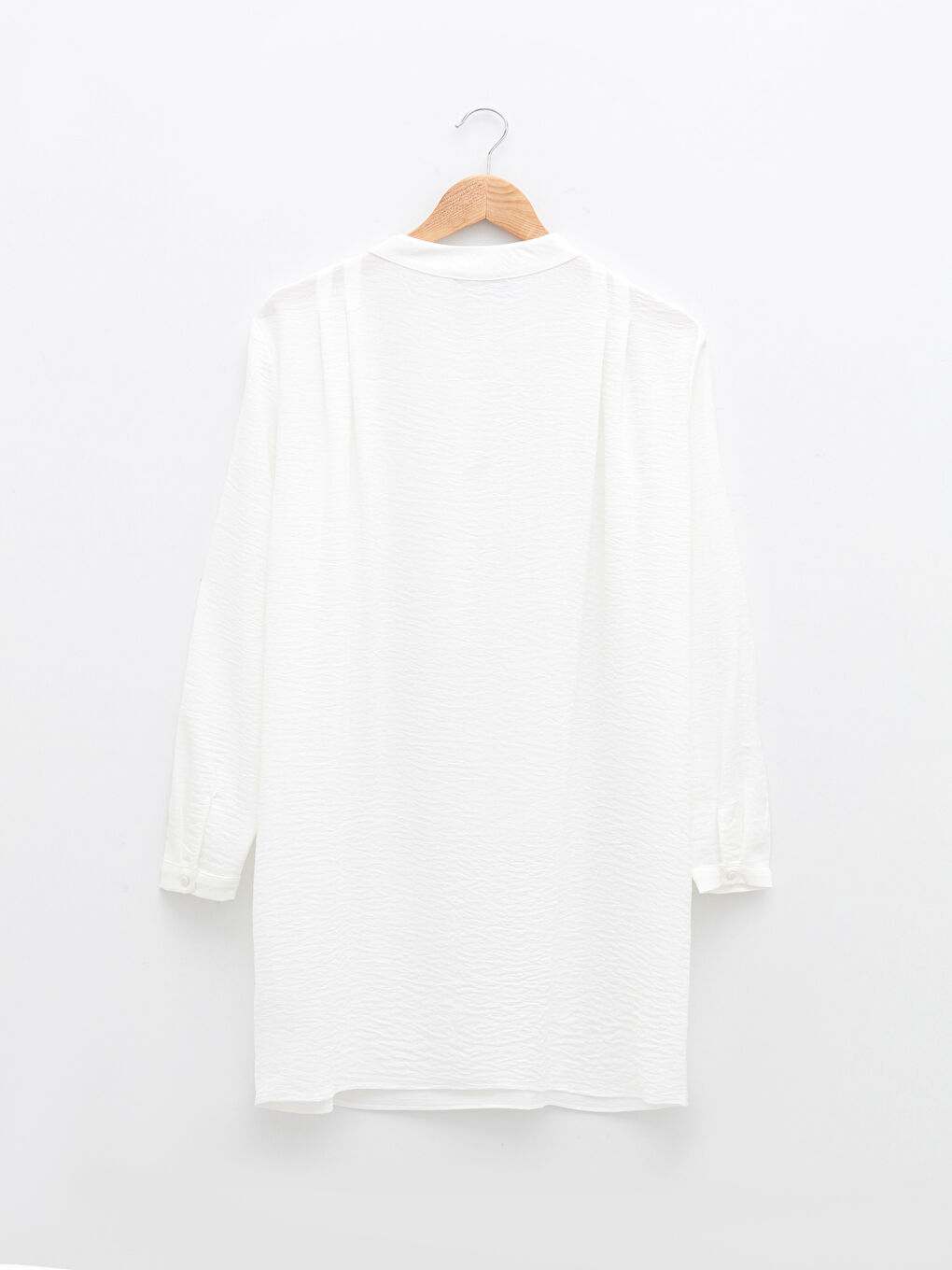 Ekru Bisiklet Yaka Düz Uzun Kollu Kadın Tunik-5