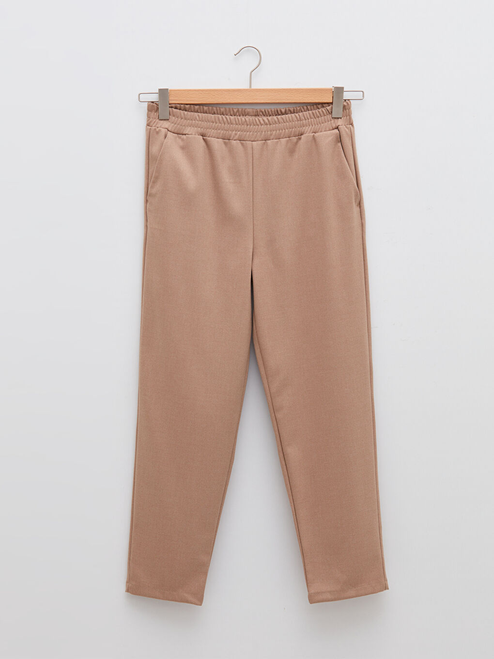 Elastic Waist Standard Fit Carrot Cut Pocket Detailed Women's Trousers-5