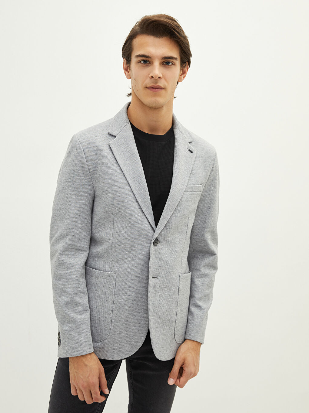 Gri Dar Kalıp Erkek Blazer Ceket-1