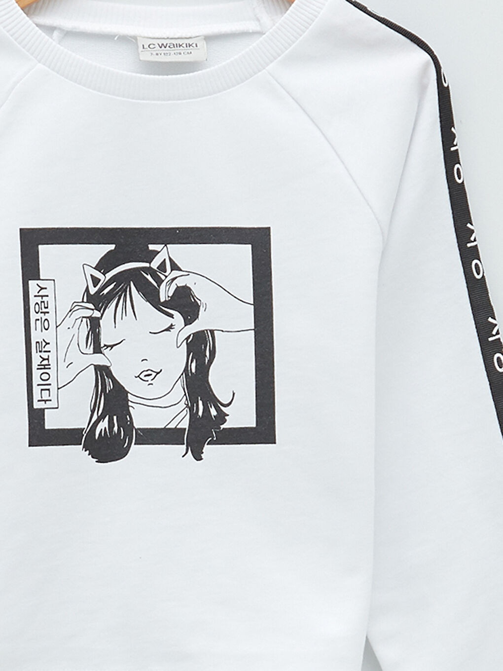 سويت شيرت كم طويل مطبوع بياقة دائرية للبنات-2