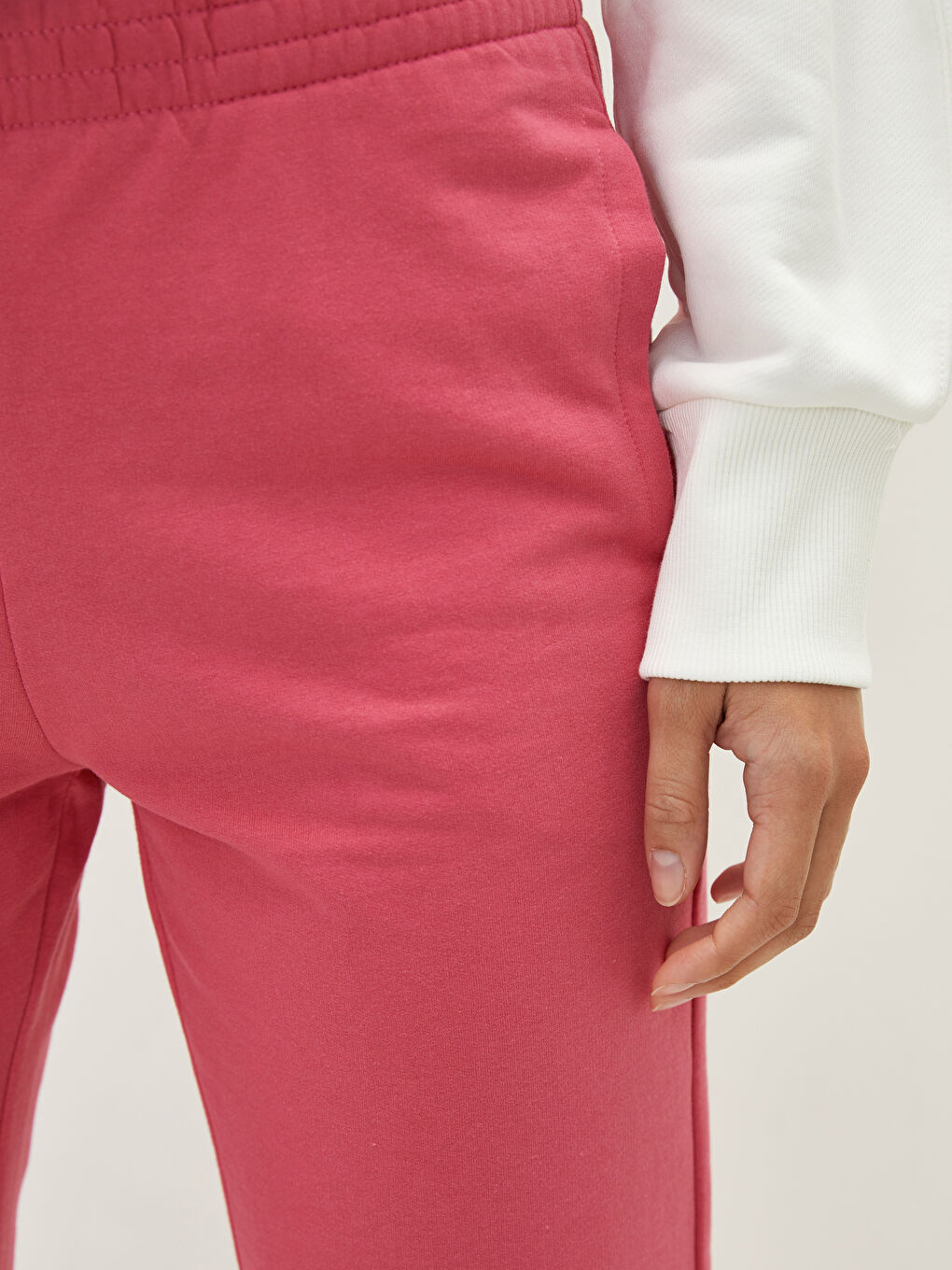 Pembe Beli Lastikli Cep Detaylı Kadın Jogger Eşofman Altı-2