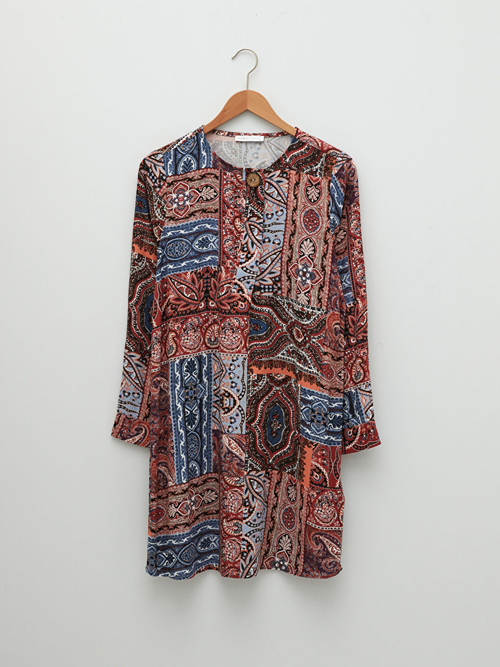 Crew Neck Patterned Long Sleeve Viscose Women's Tunic-5