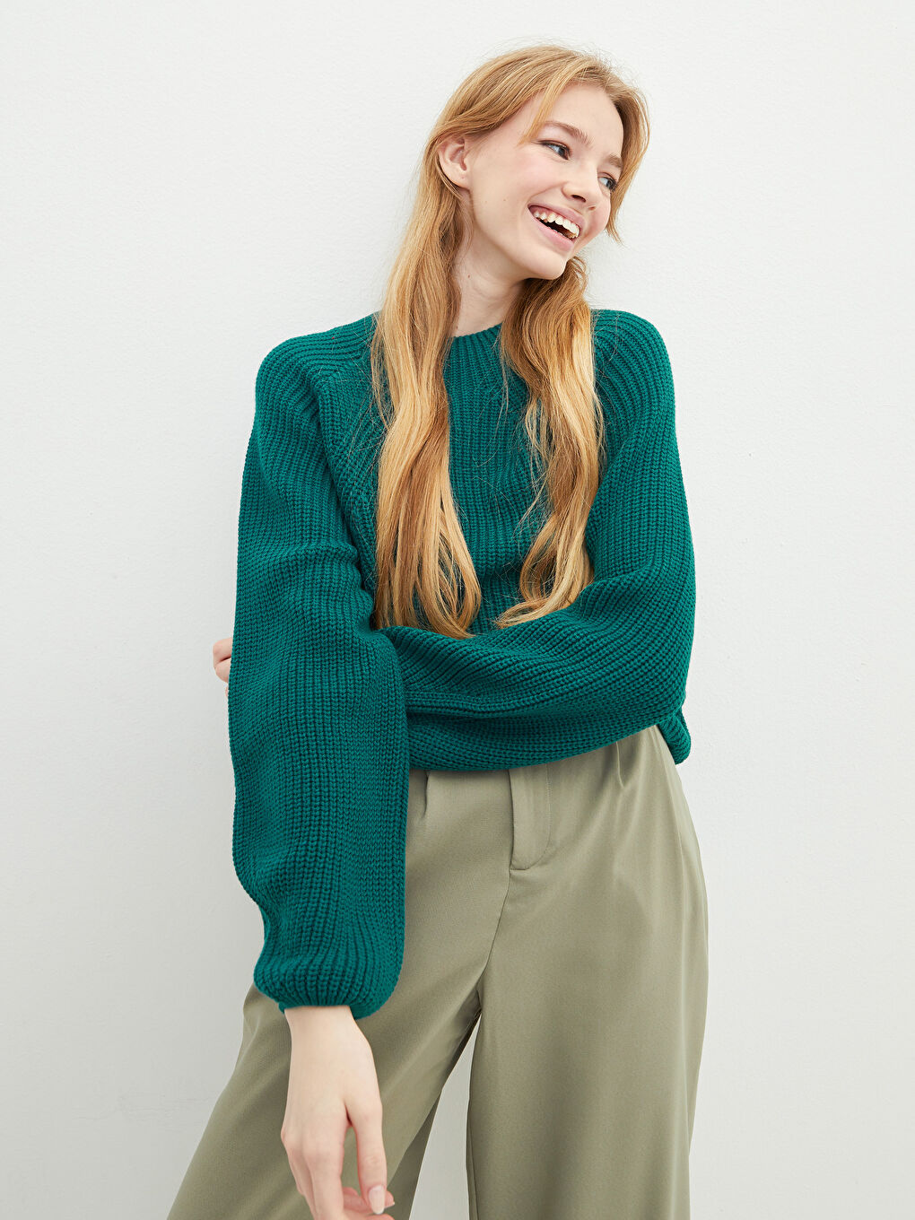 LCW Vision Rundhalsausschnitt Schlicht Langarm Damen Strickpullover -W1IB99Z8-HPS