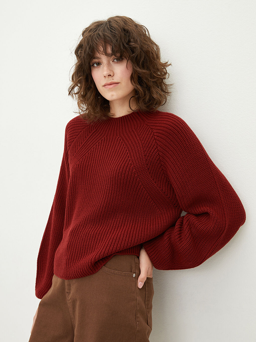 Crew Neck Plain Long Sleeve Women's Knitwear Sweater